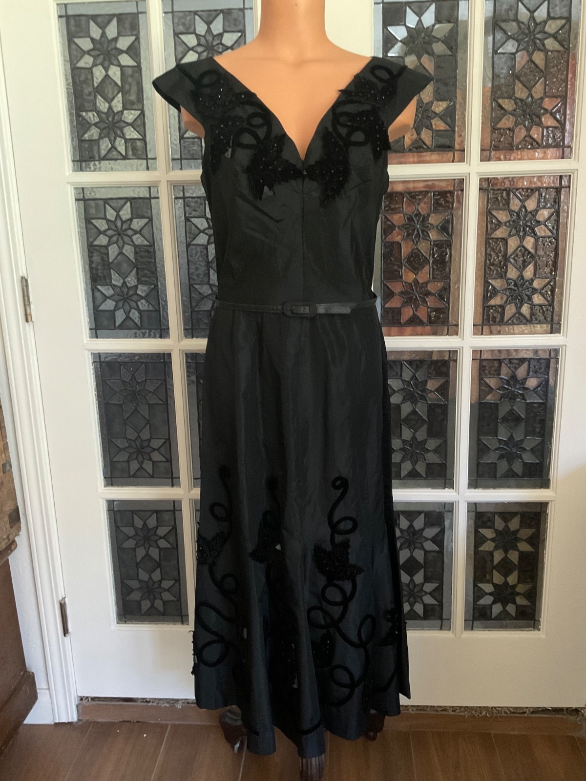 Vtg. Black Satin Taffeta Dress Whimsigoth Dark Fairycore Gothic Henry A Conder