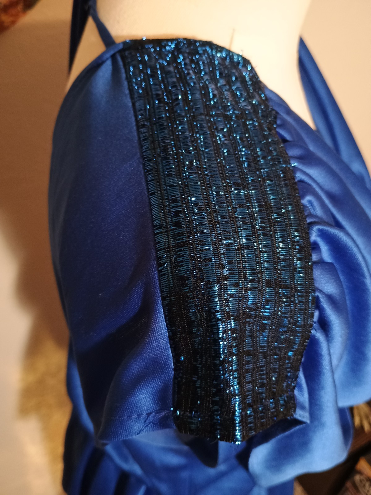 Vintage 80s Slinky Disco Royal Blue Plunging Ruched Drape Party Cocktail Dress