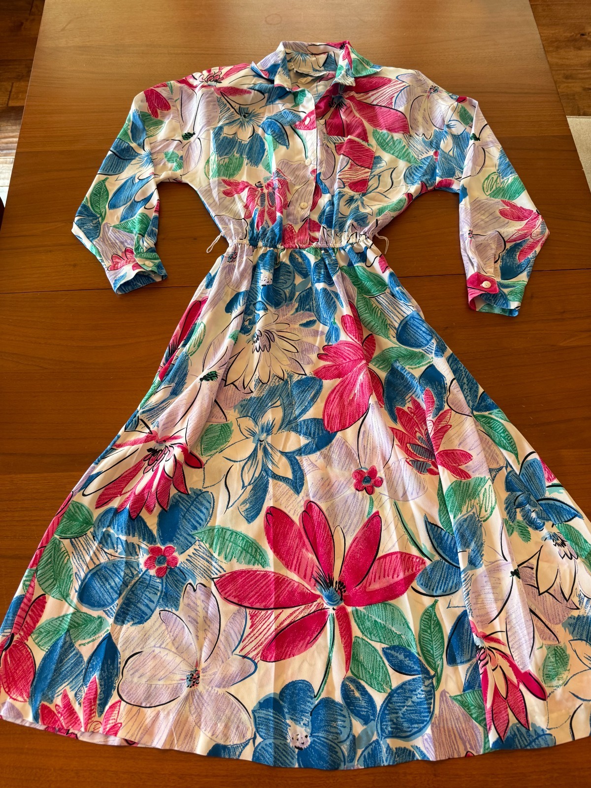 Vintage 1980&rsquo;s John Richard Bright Floral Secretary Dress Size 3/4