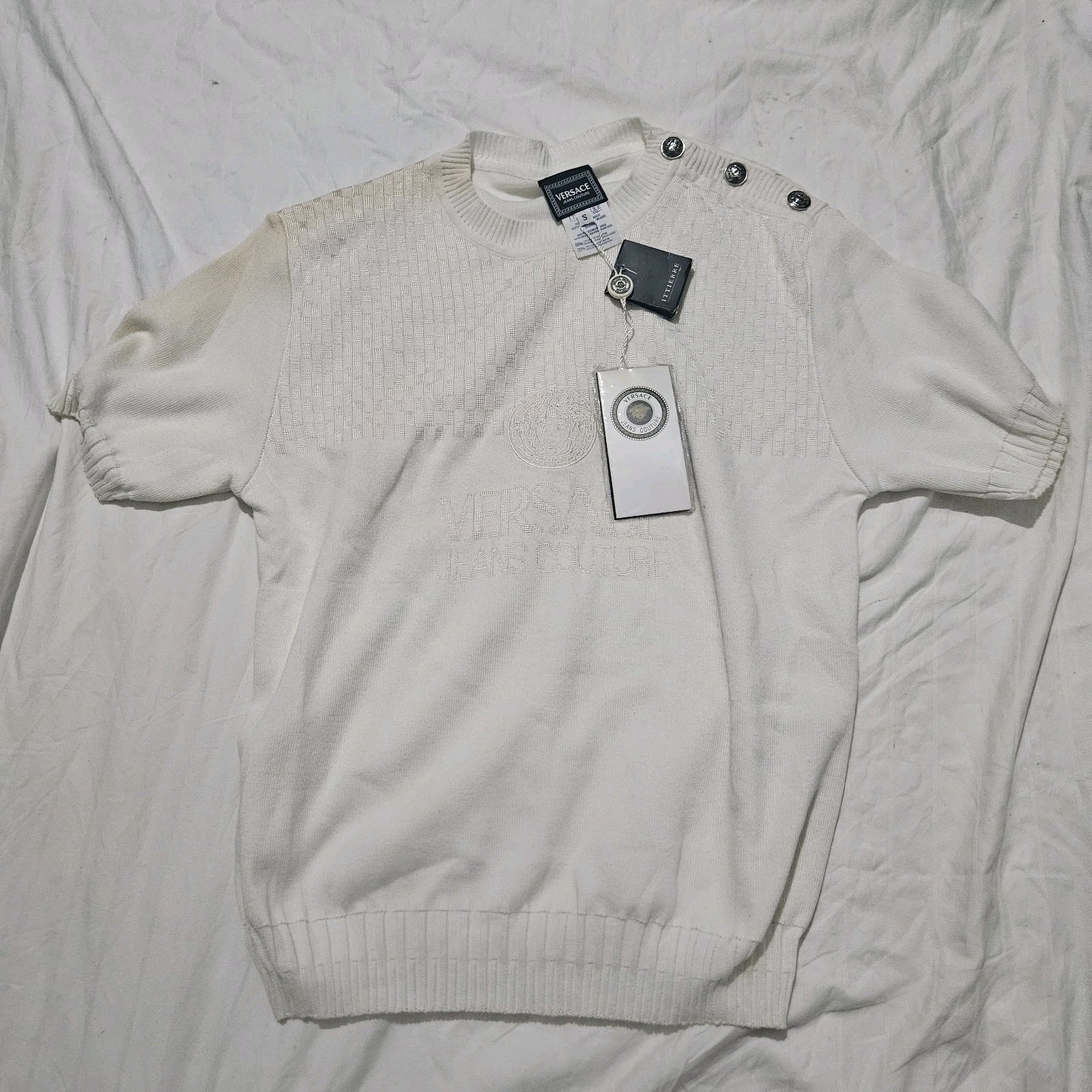 Nwt Versace Jeans Couture Knitted Short Sleeve Sweater Sz.small Flawed