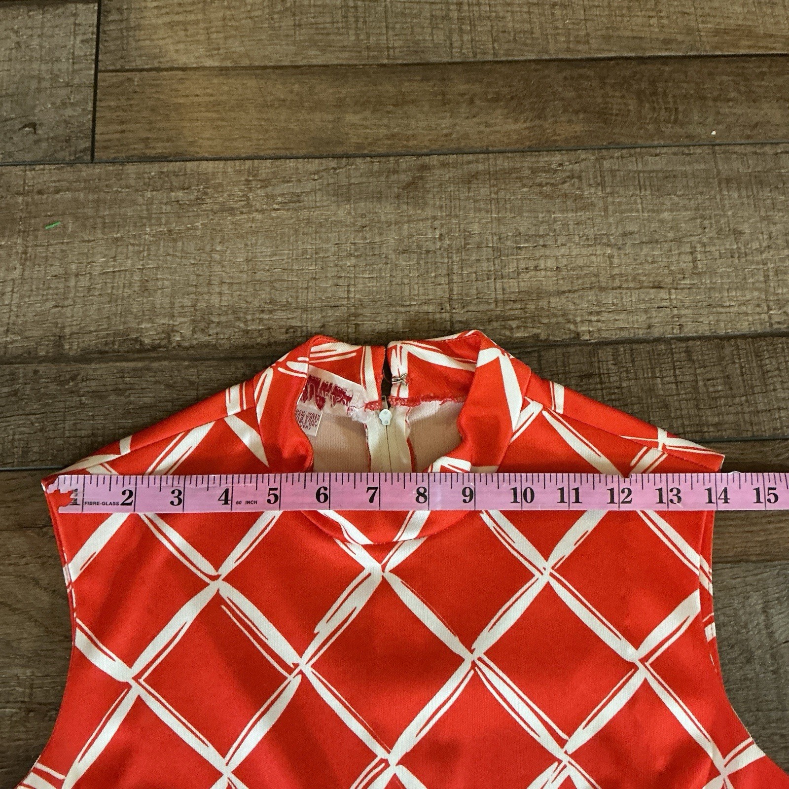 70s VTG Kay Windsor Red Geometric Maxi Dress Sleeveless Mock Neck Size XS/S #9E8