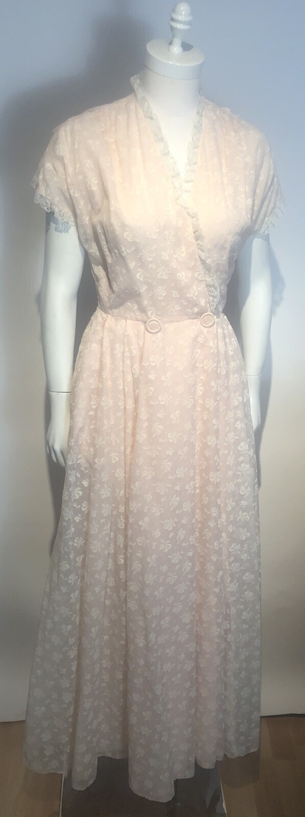 Vtg 50s Flocked Nylon Dressing Gown Or Dress With Pears