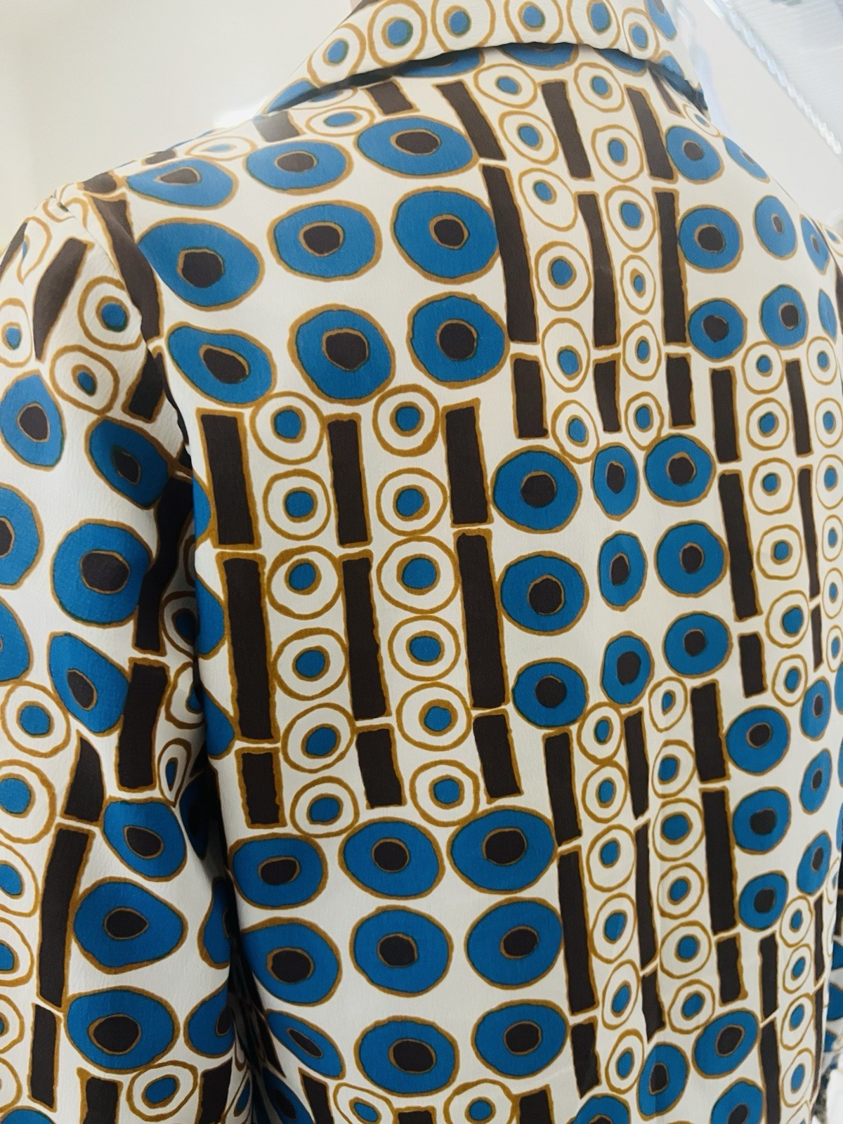 VTG 70s Disco Bold Geometric Circles Big Collar Blouse Graff Californiawear Top