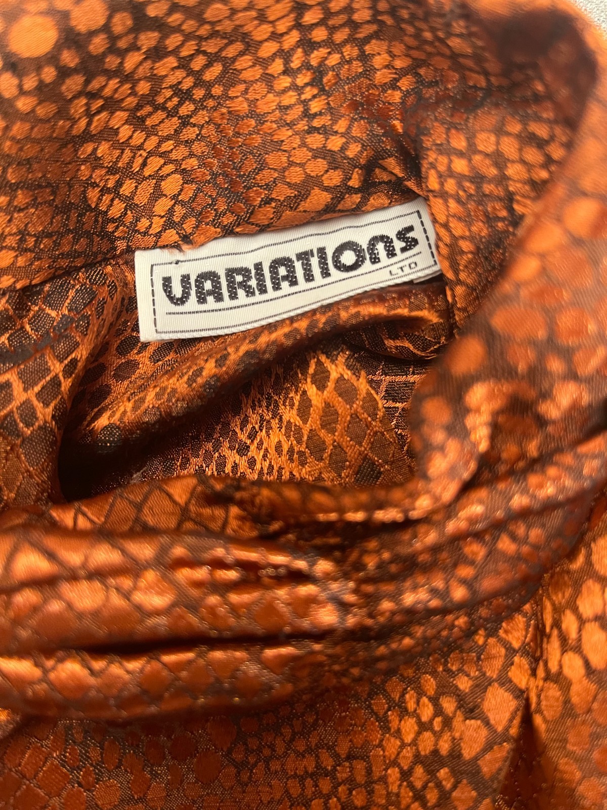 Vintage 80s Copper Cocktail Dress Size Medium 1980s Retro Snake Print Glam Chic