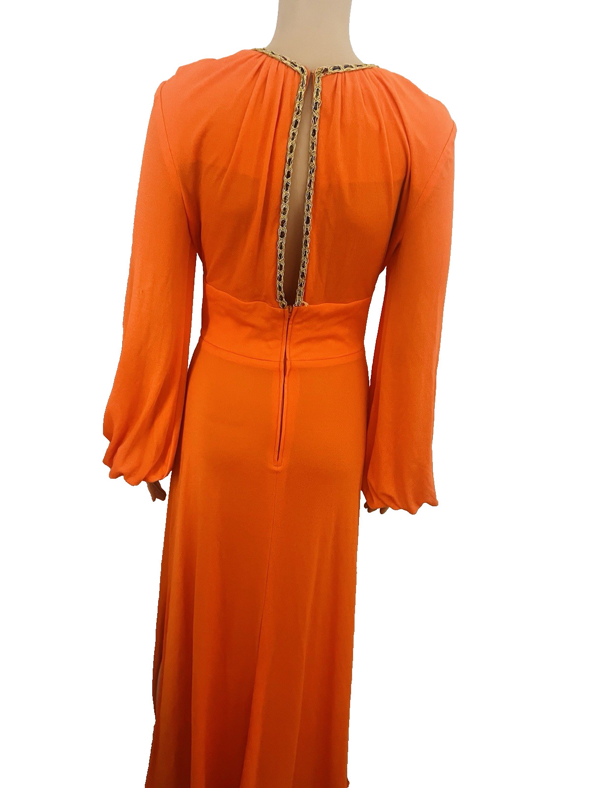 VTG 70s Funky Mod Orange Belted Maxi Dress Sexy Plunging Keyhole Front/Back Med