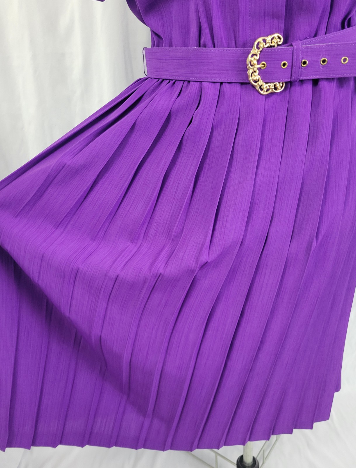 Vintage Leslie Fay Purple Blouson Dress w Pleated Skirt & Matching Belt Size 16