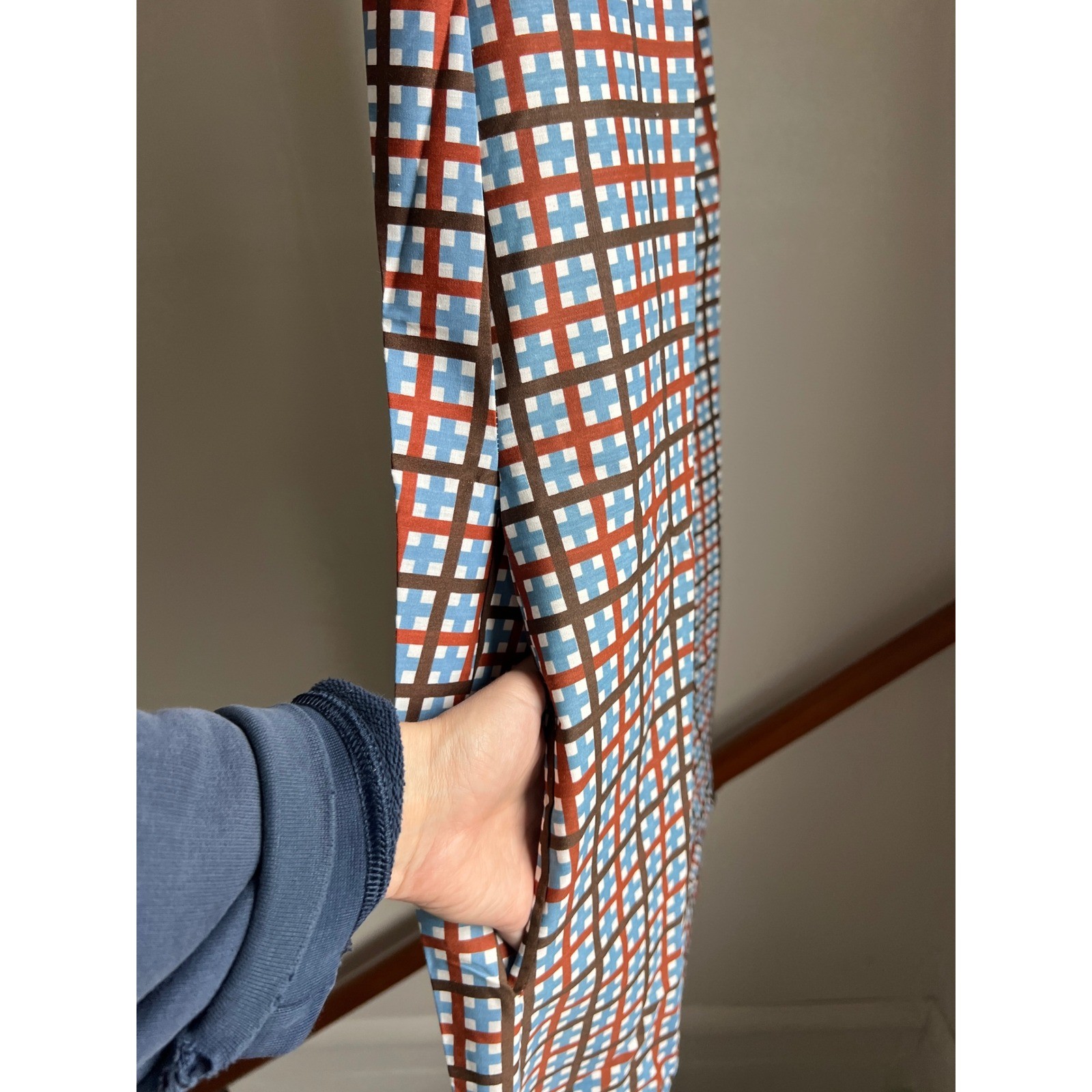 Vintage Plaid Midi Dress Mod MCM Geometric Sleeveless A-Line Muumuu House Coat