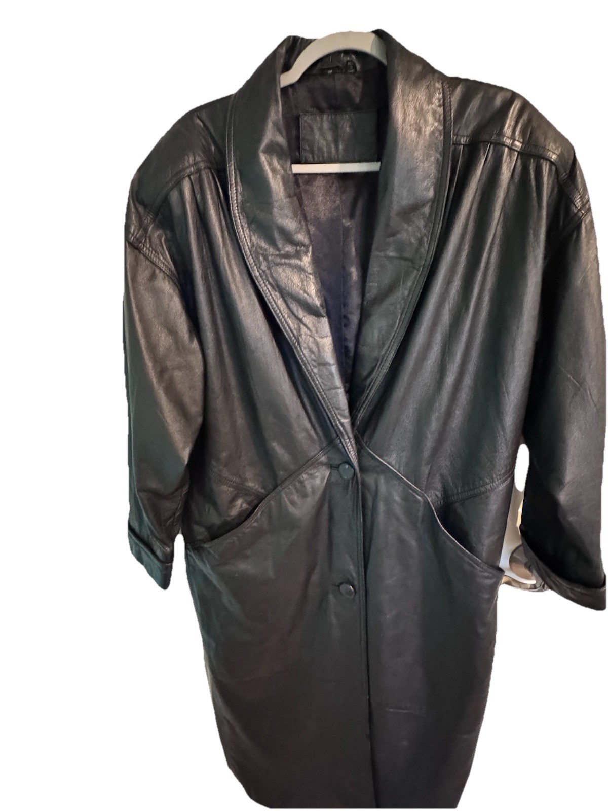 Jacqueline Ferrar Vintage Medium Trench Coat 1980s-90s Black Genuine Leather
