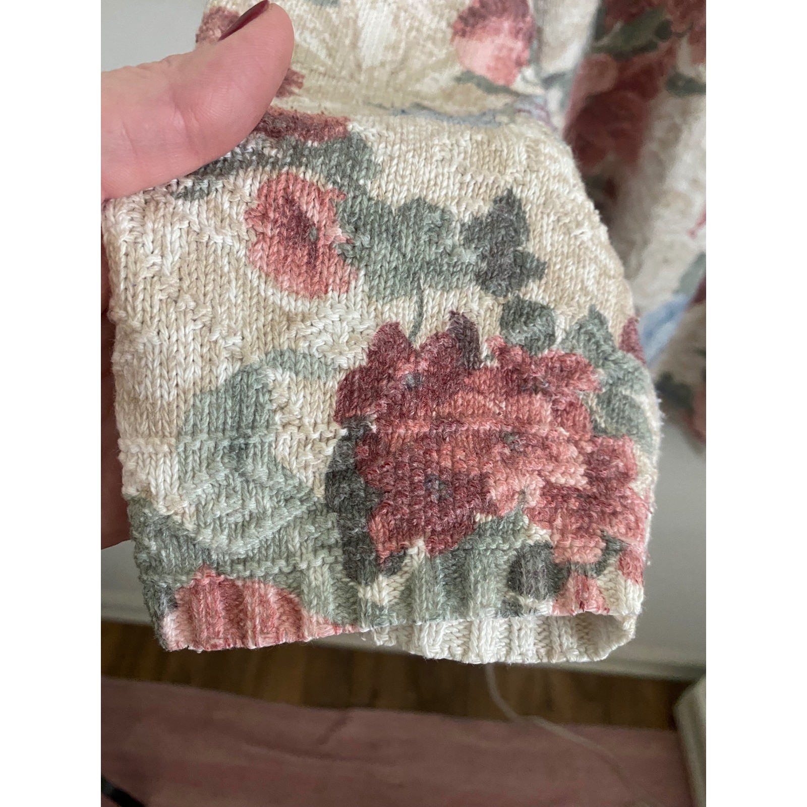 Moda Internazionale Forelli Vintage Floral Tapestry Sweater Cream Pink Blue XL