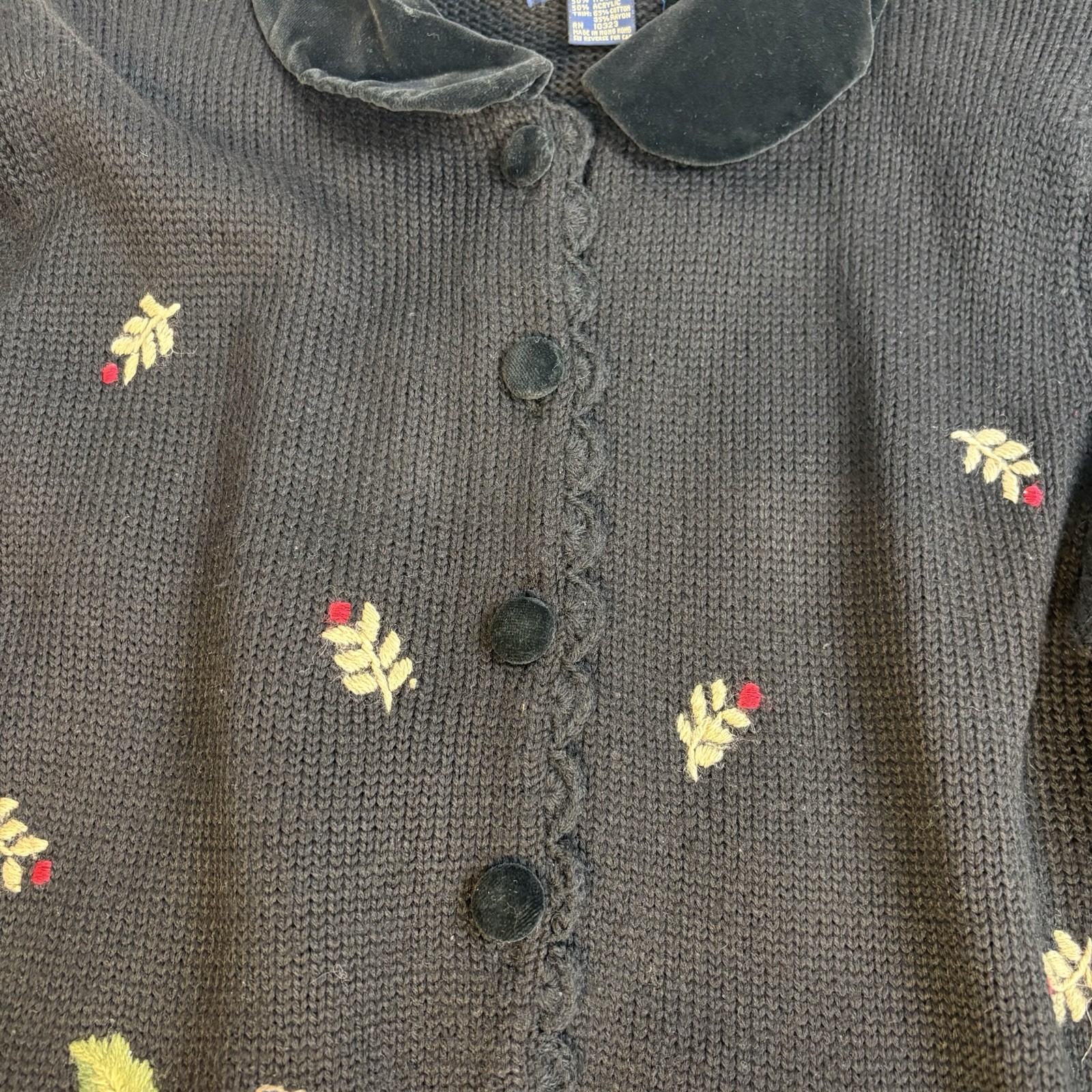 Vintage Herman Geist Hand Embroidered Cardigan & Velveteen Floral Skirt Set M