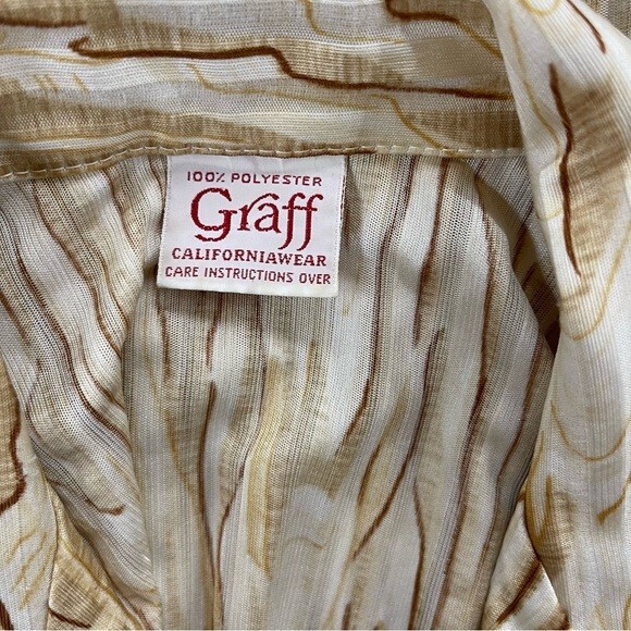 Vintage Graff California Wear Wood Grain V-Neck Button Front Blouse Medium