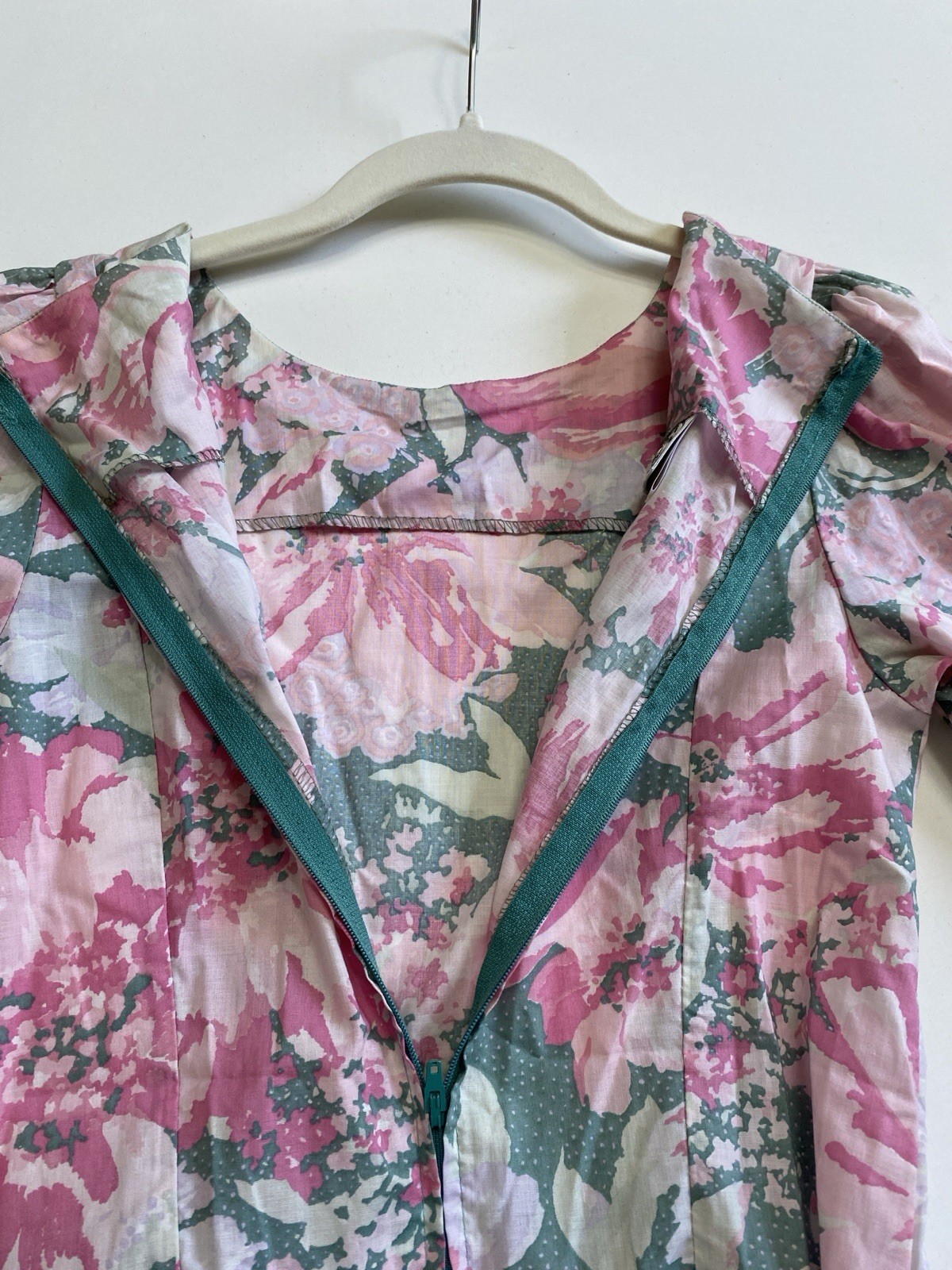 Vintage Laura Ashley Dress S (8) Floral Pink Puff Sleeve Made In UK Cotton Pink