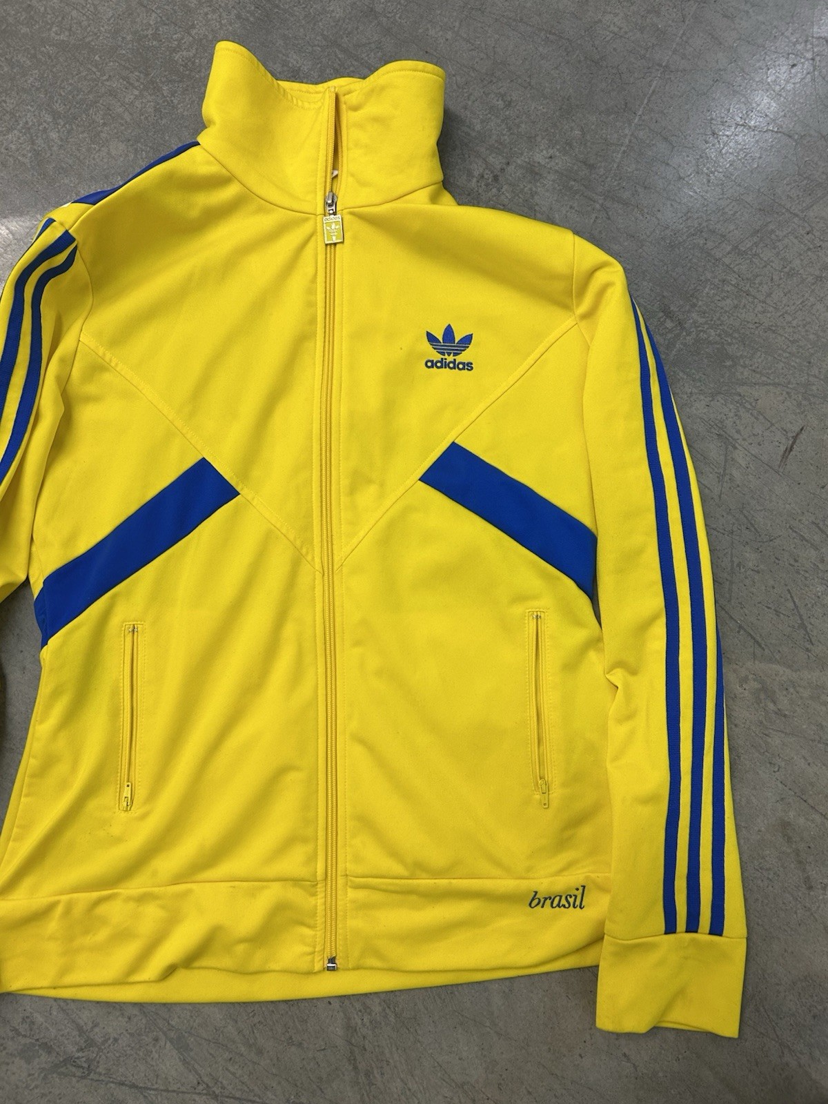Vintage Adidas Track Jacket Size Large 2008 Yellow Blue Brasil Ordem e Progresso