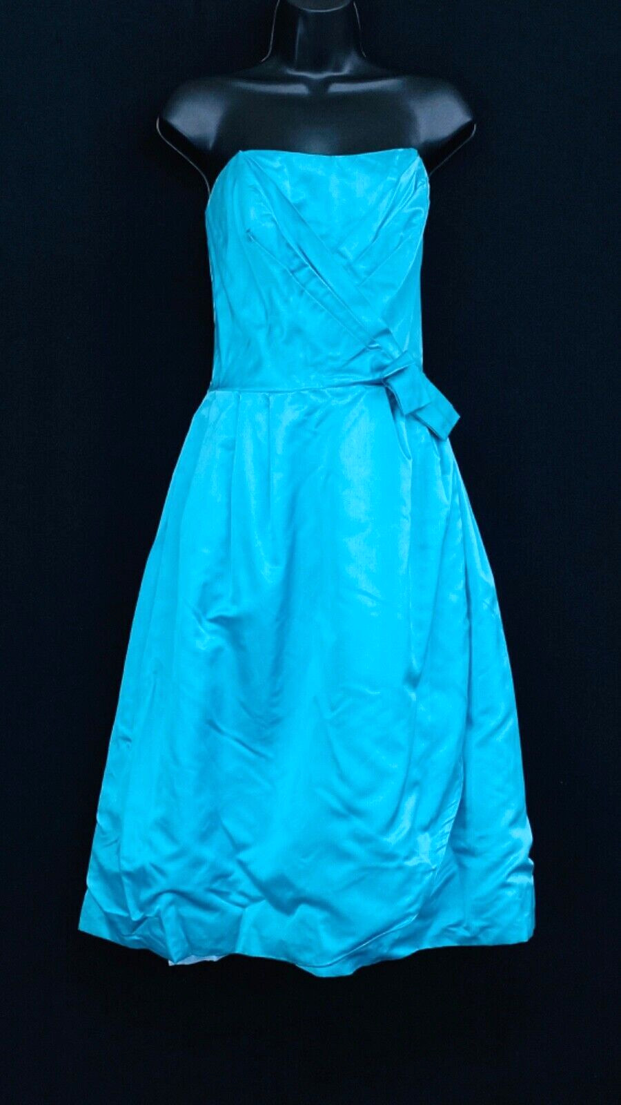 Vintage 1960s teal silk strapless formal dress, green blue Magnin turquoise S
