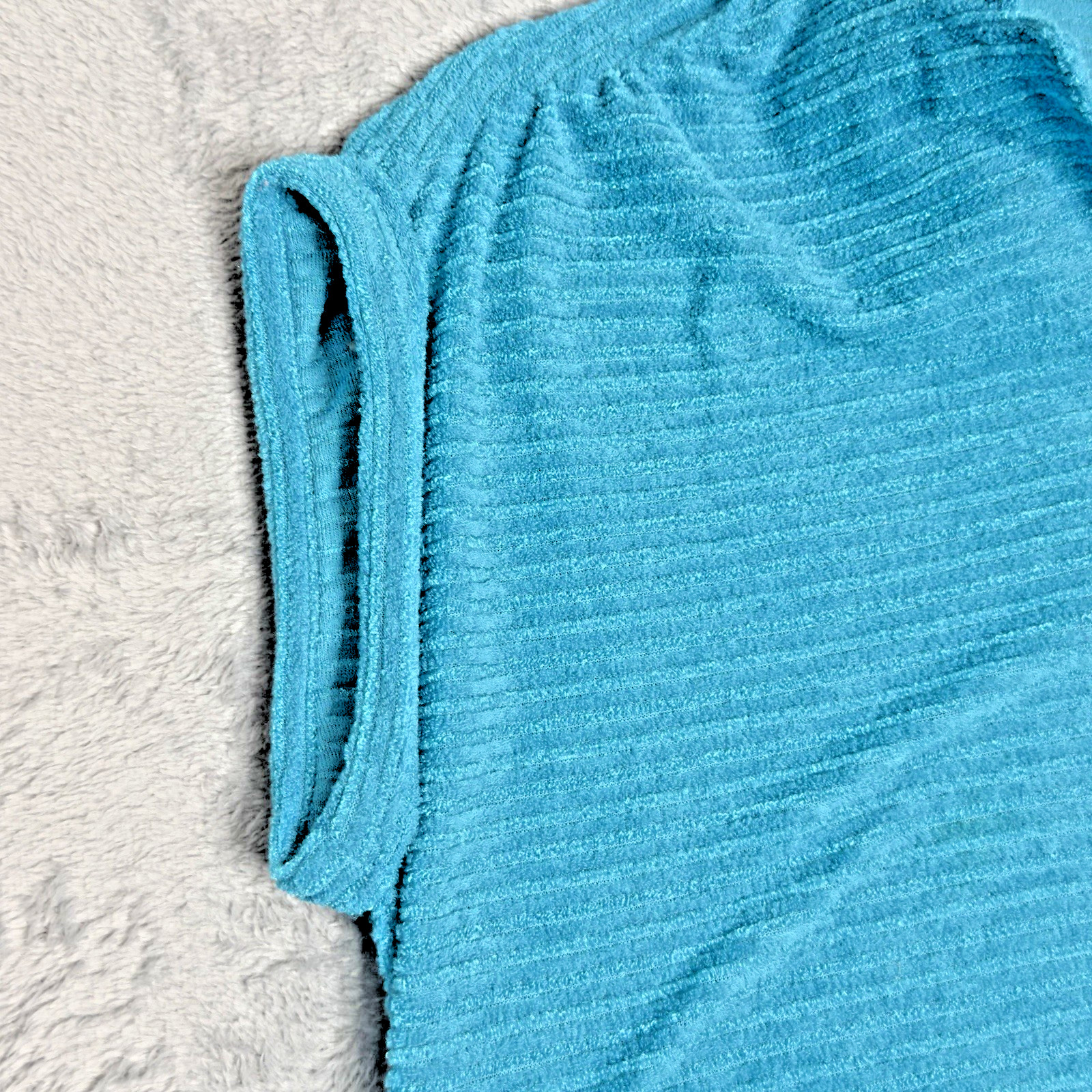 VTG Eccobay Cap Sleeve Johnny Collar Tank Turquoise Blue Poly Knit Sz Large