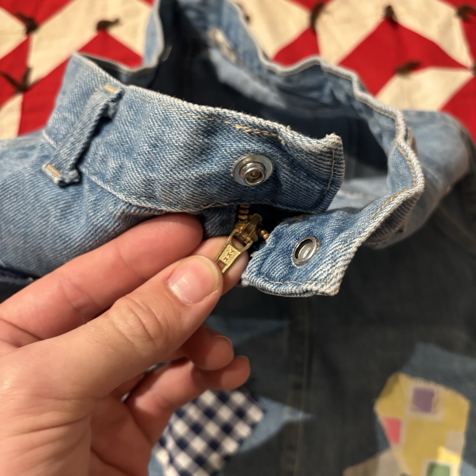 Vintage 1980s Patchwork Denim Skirt As Is Worn Flaws Stains Homemade