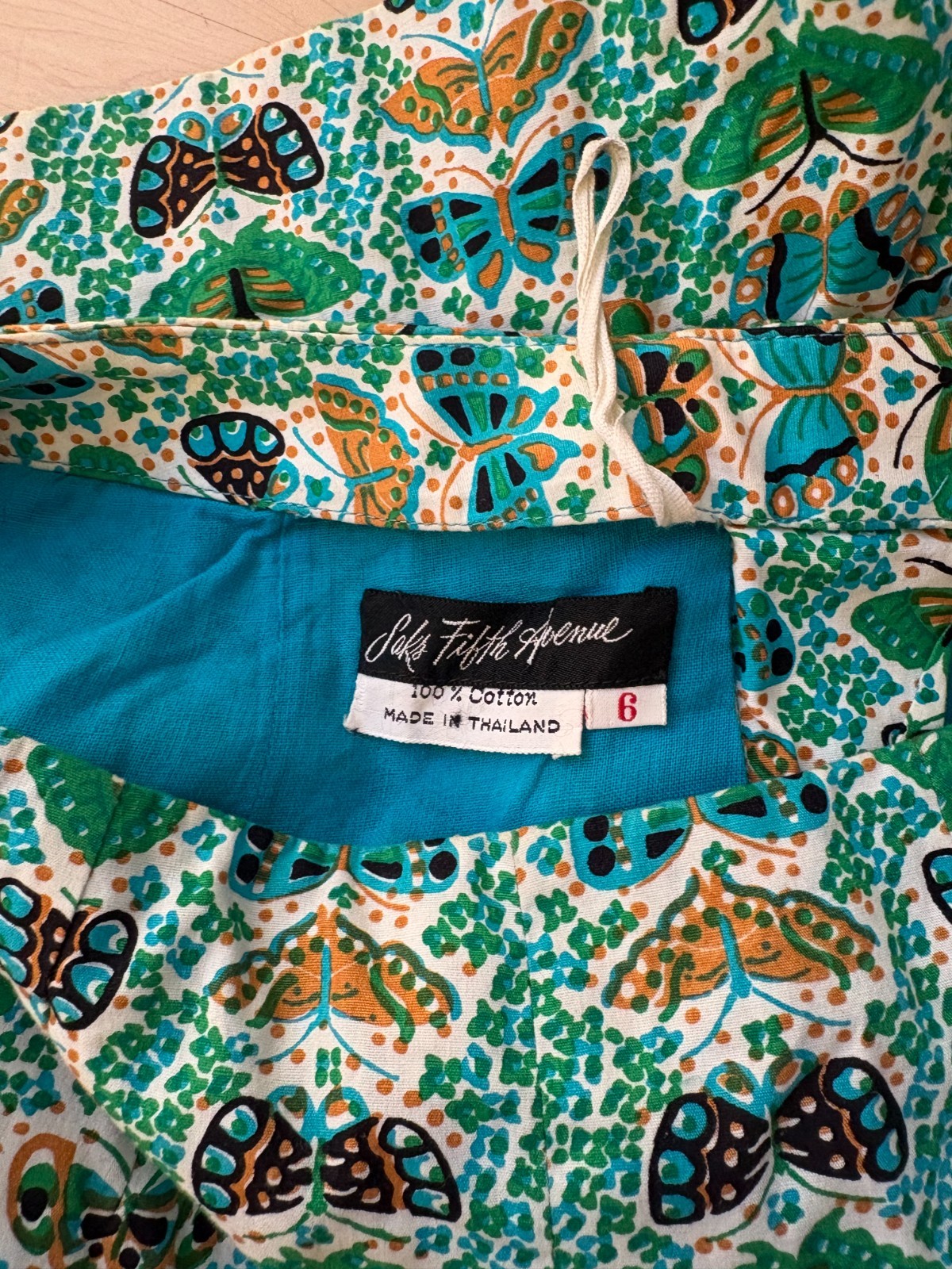 VTG Saks Fifth Avenue Butterfly Print 4 Pc Set Blouse, Long Vest, Shorts, Belt