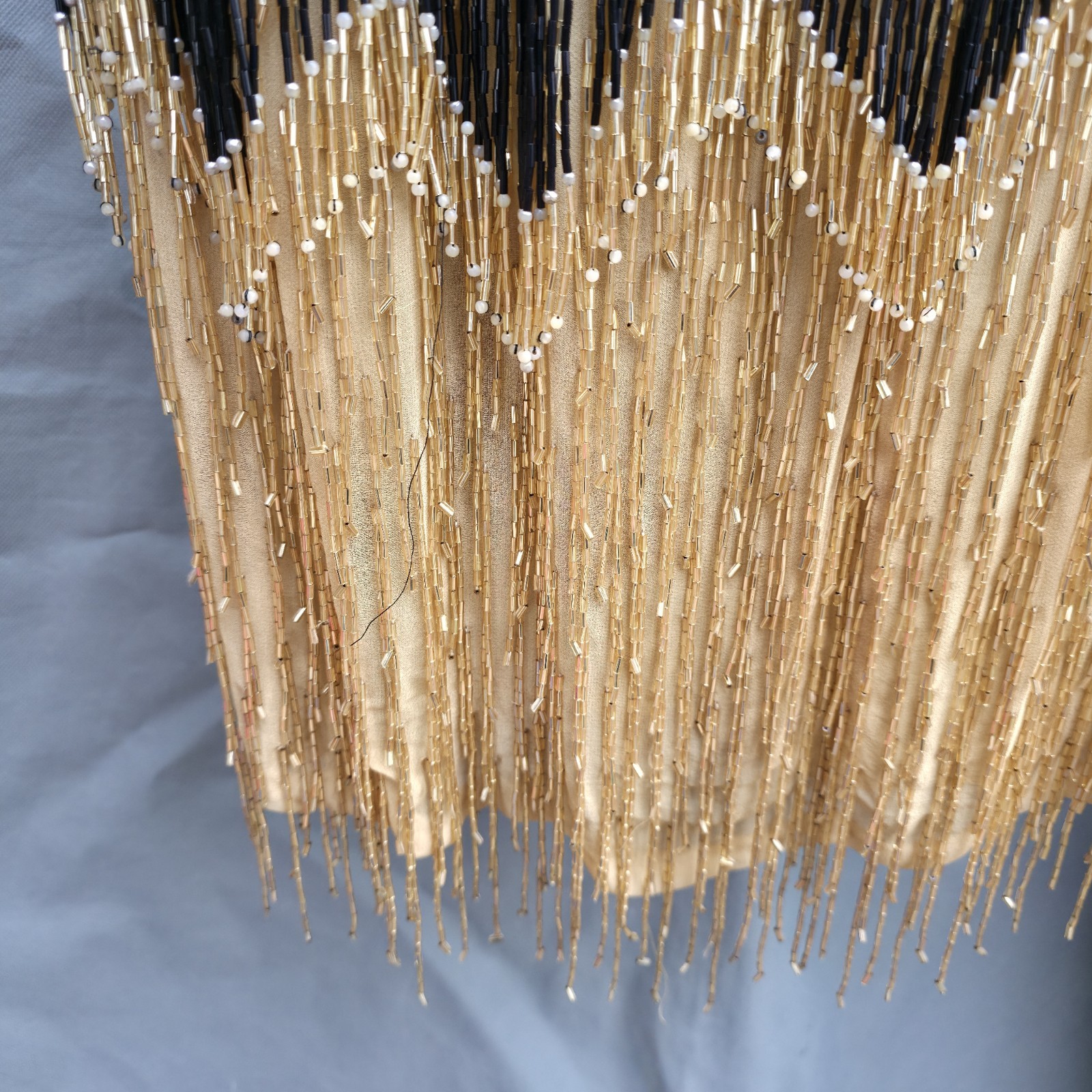 Vintage Niteline by Della Roufogali Black Gold Beaded Fringe Cocktail Dress