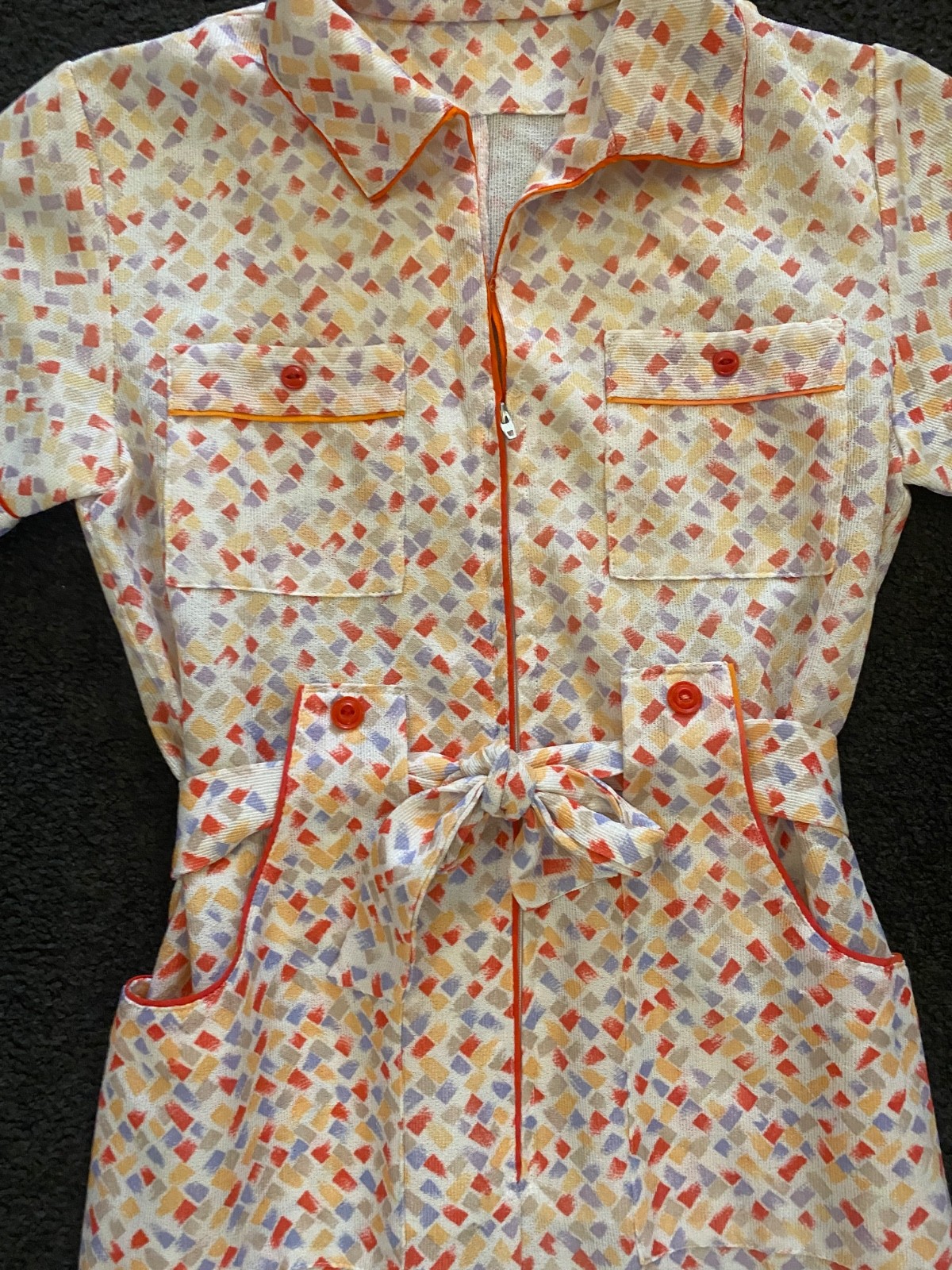 70&rsquo;s Retro Vintage Double Knit Polyester Jumpsuit W/Belt & Pockets Sz XS/S