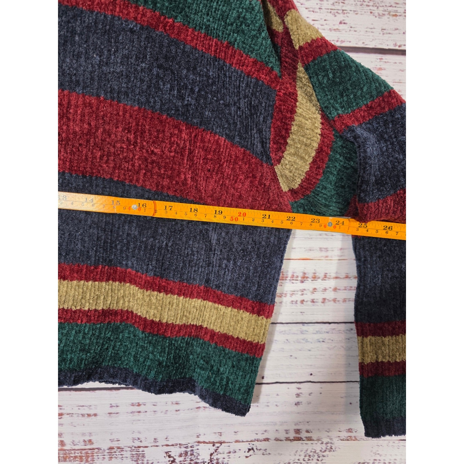 VTG 90s Reference Point Chenille Cropped Sweater Striped Boxy Mock Neck Retro L