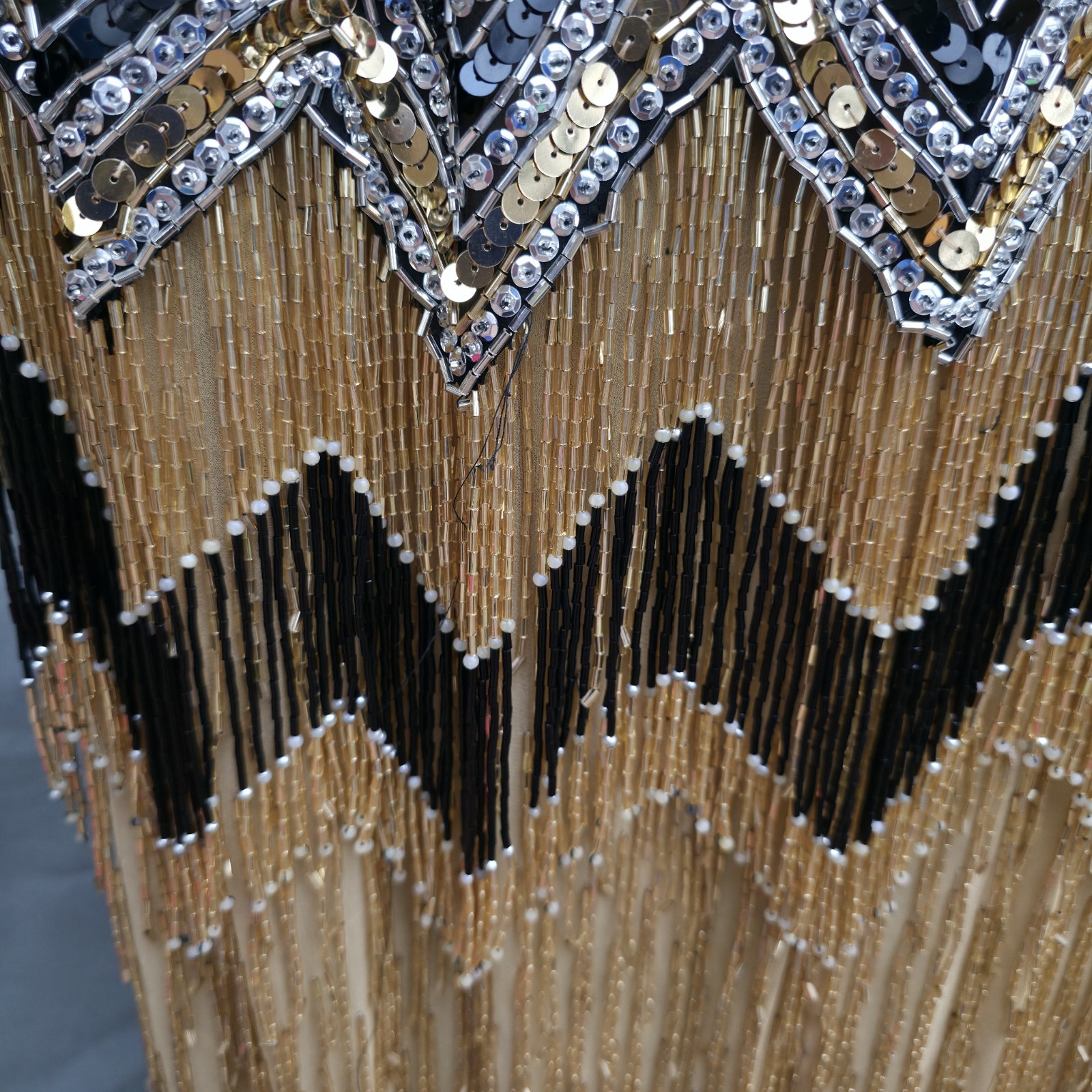 Vintage Niteline by Della Roufogali Black Gold Beaded Fringe Cocktail Dress