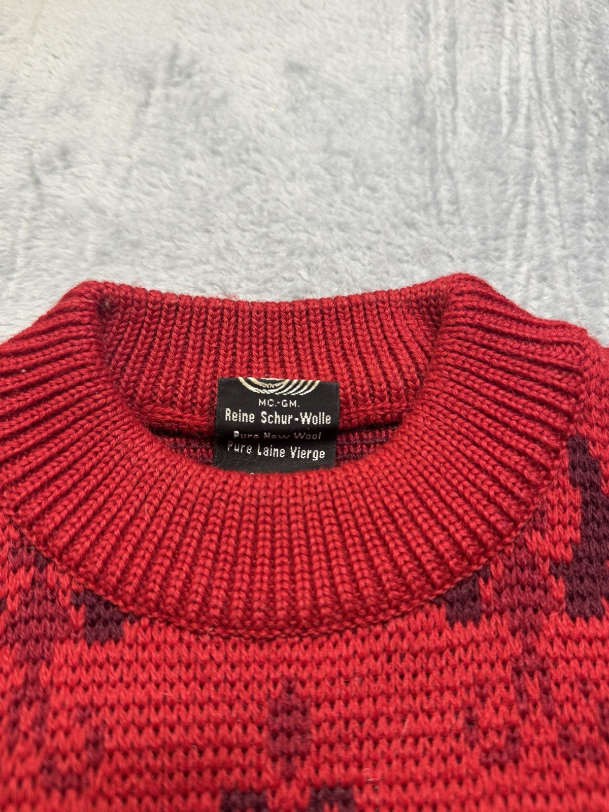 Vintage 100% Wool Sweater Long Sleeve Damask Pattern Austria Small Red