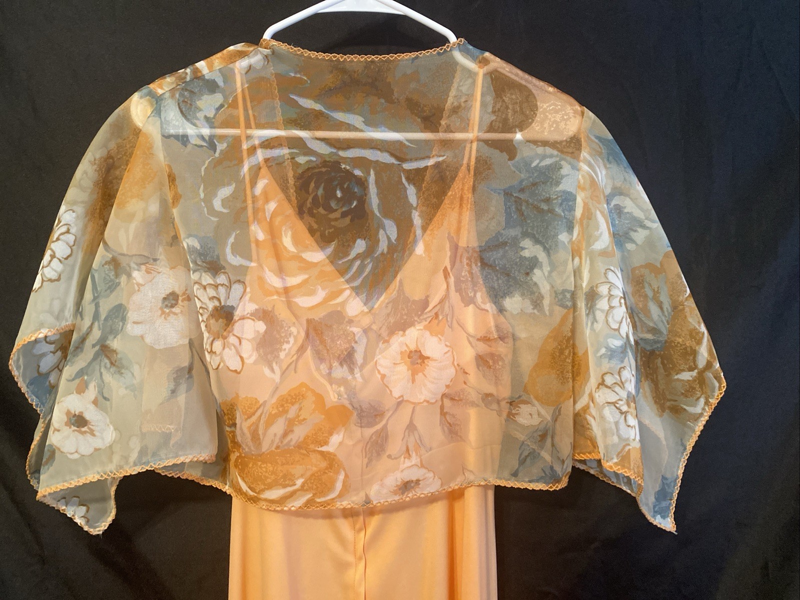 Vintage Union Made Long Sleeveless Summer Dress Peach With Floral Over Shirt