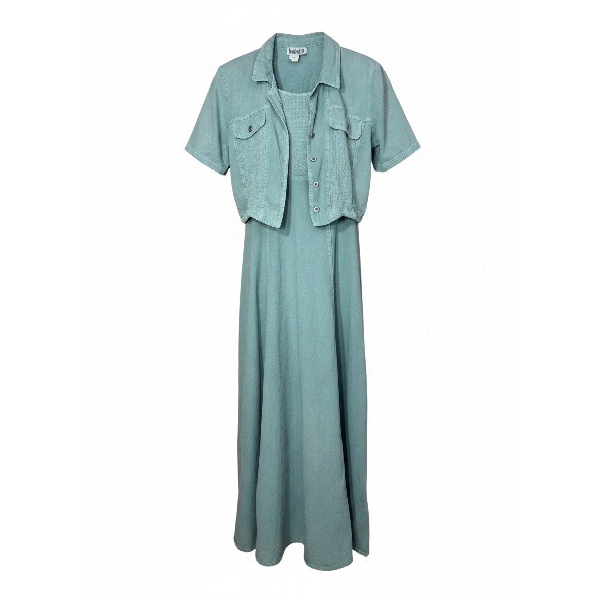 Nina Piccalino Vintage 90s Seafoam Green Maxi Dress and Cropped Jacket Set 8/10