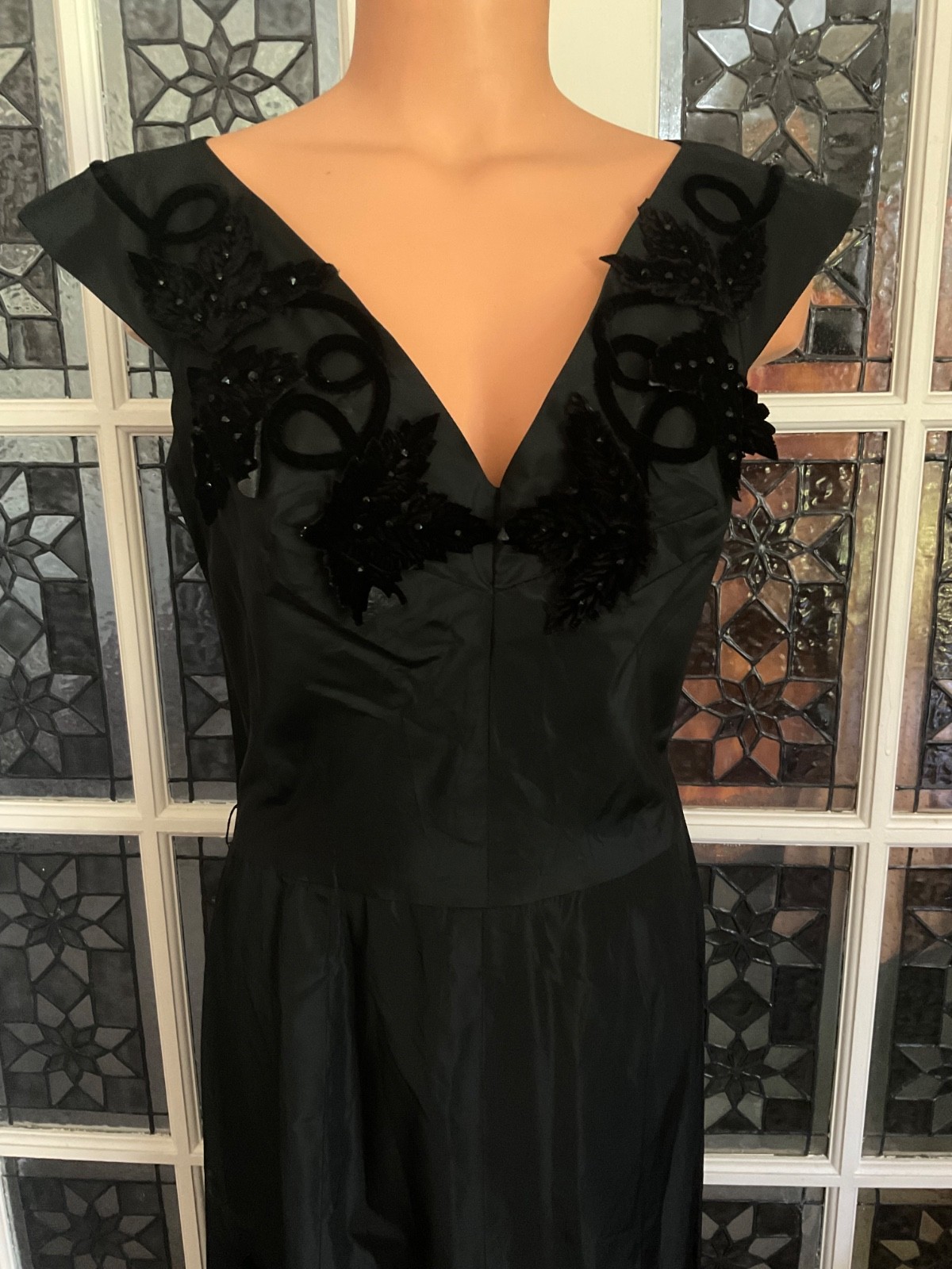 Vtg. Black Satin Taffeta Dress Whimsigoth Dark Fairycore Gothic Henry A Conder