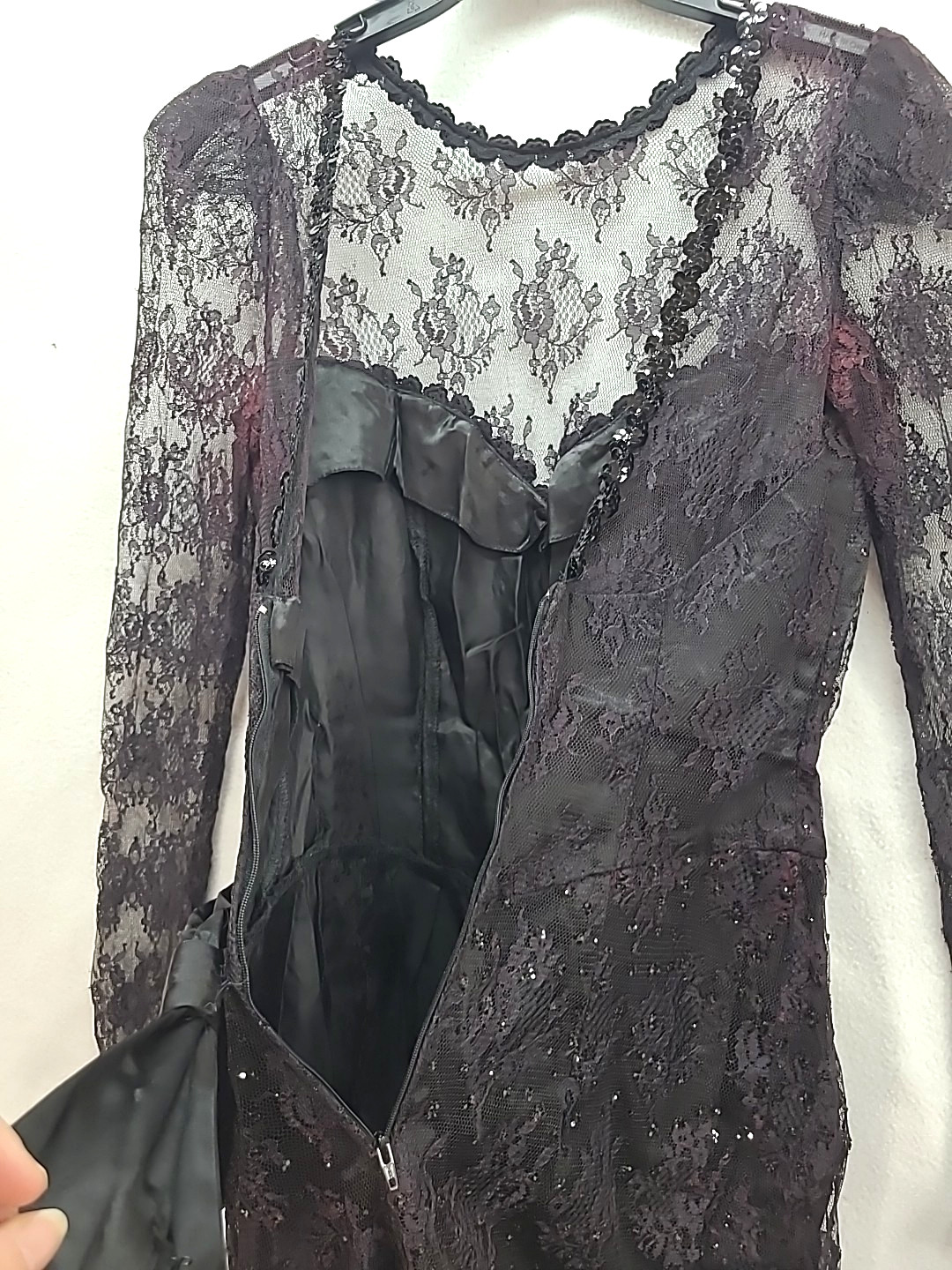 Gunne Sax dress Goth Princess Black Lace Sequins Tattoo Show Off Open Back Sz 9