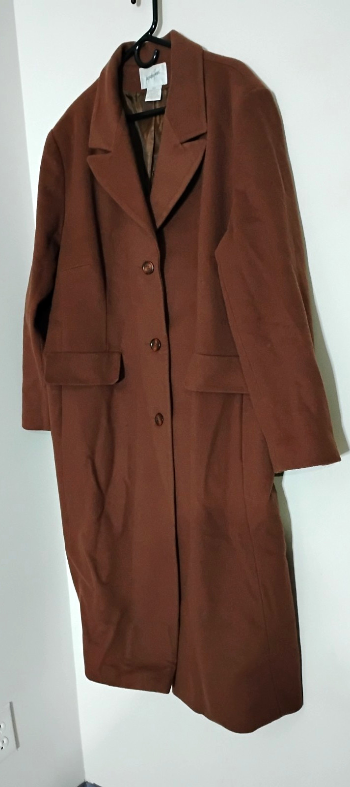 VTG 80&rsquo;s Jacqueline Ferrar Women 100% Wool Overcoat Brown Single-Breasted Sz 26W