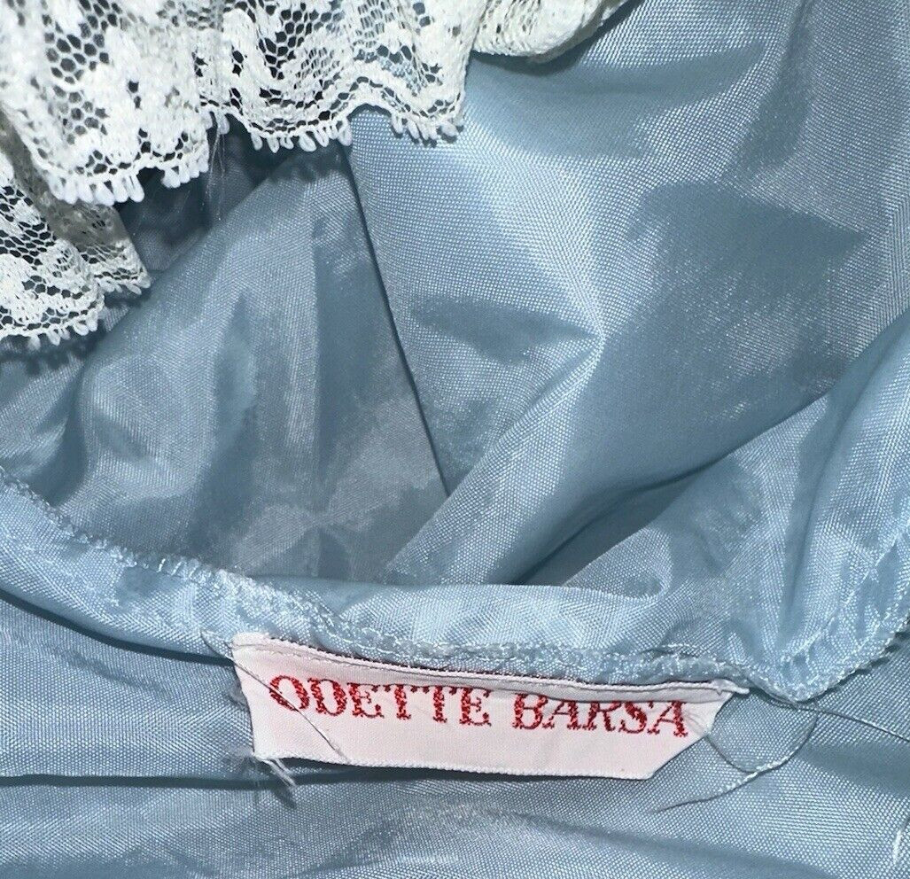 Vintage Odette Barsa Robe Size M Light Blue Lace Dressing Gown 1960s Long