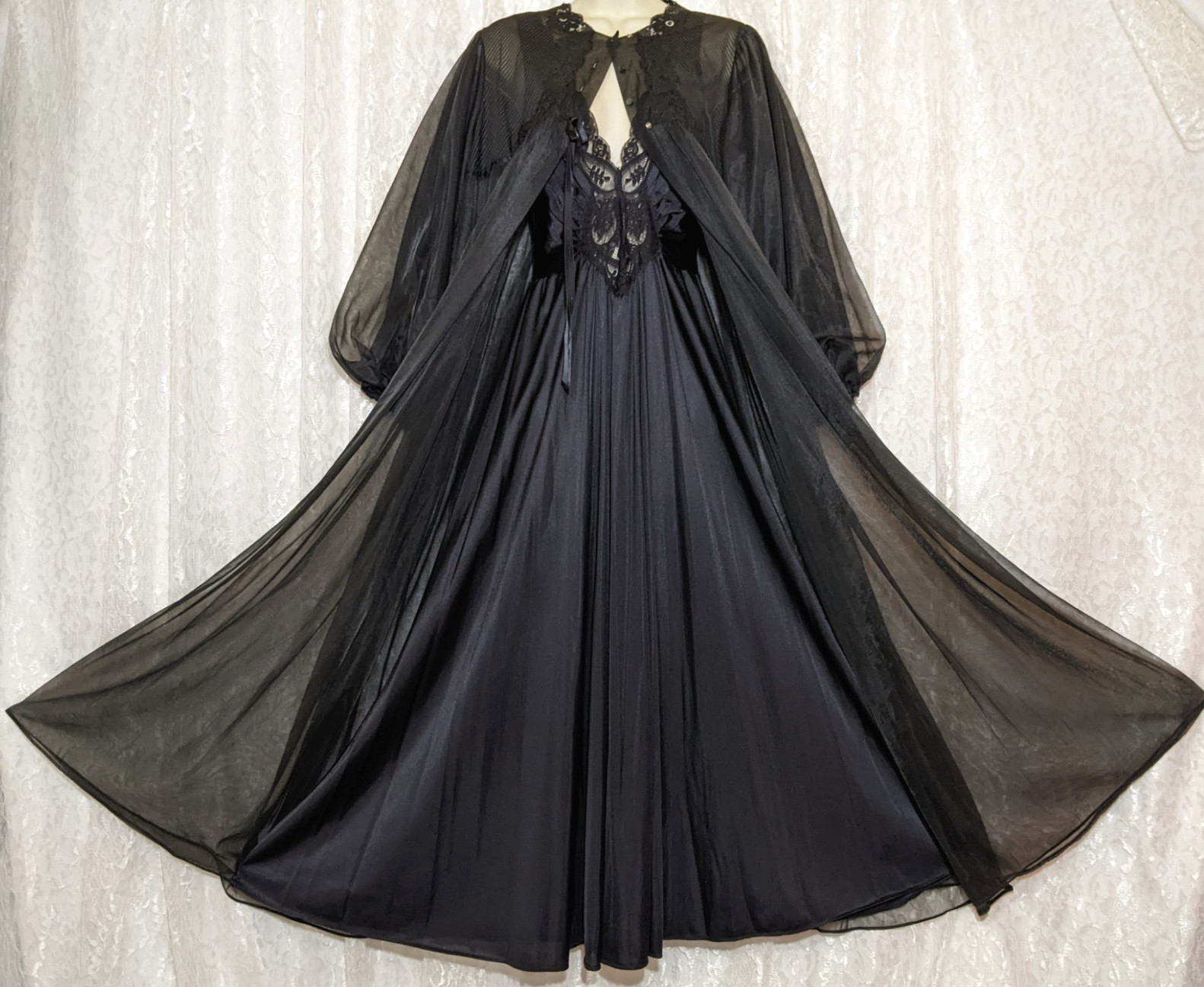VTG Olga Lingerie Nightgown Gossard Artemis Chiffon Peignoir Robe Combo Set L XL