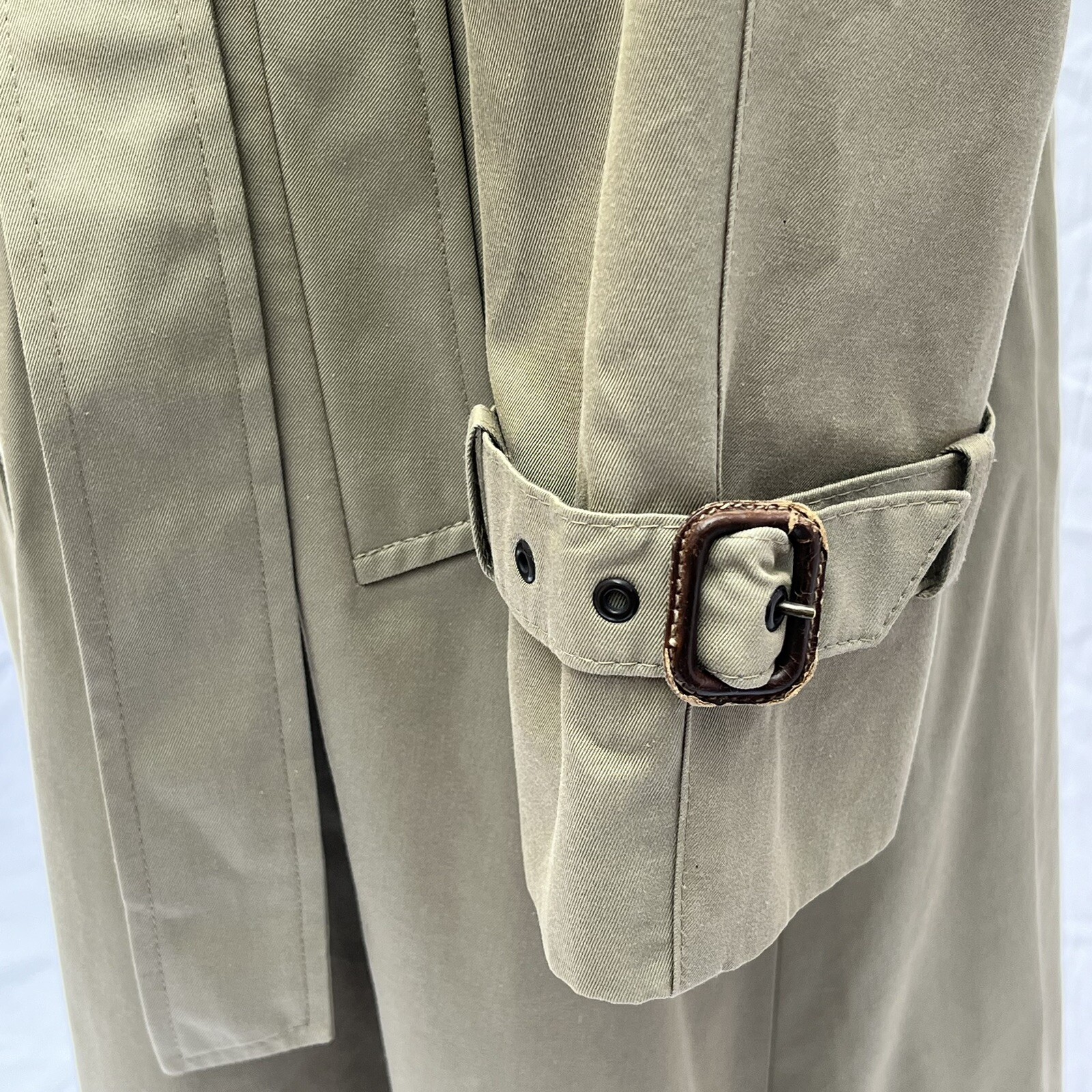 SALKO Austria Wool Cotton Trench Coat Womens 8 EUR38 Khaki Removable Lining Vtg