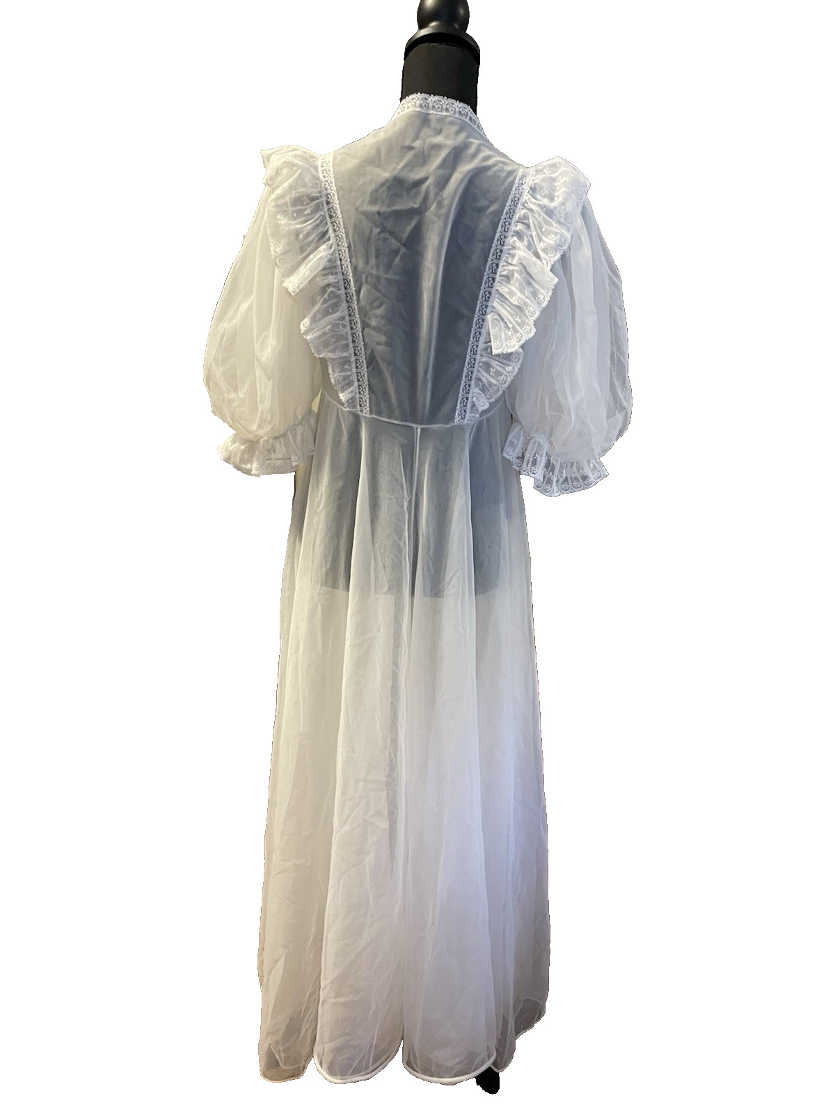 VTG Val Mode Chiffon White Robe Small Bridal Lace Ruffles Pouf Sleeve Empire