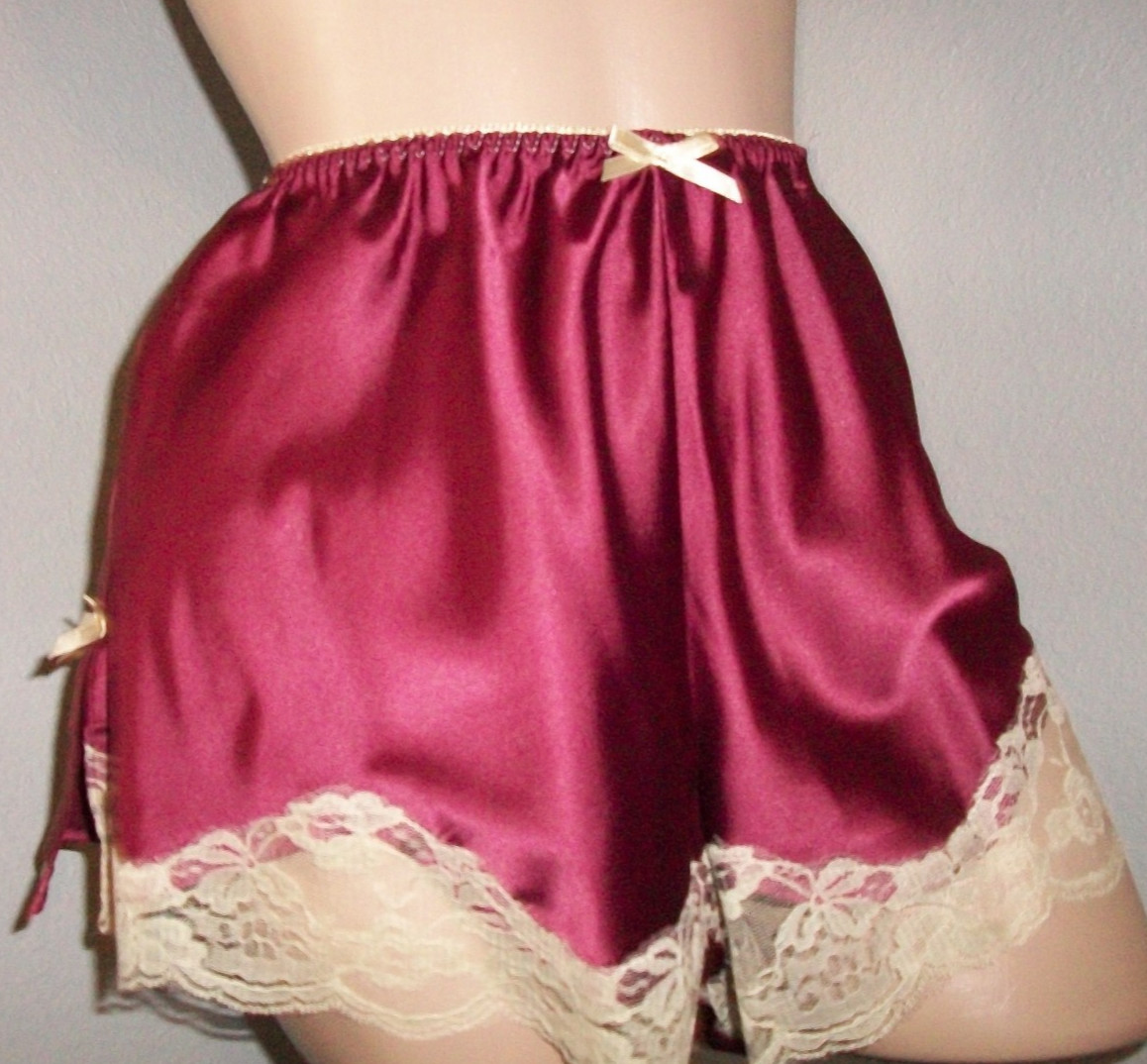 Vtg Burgundy Secret Satin Chantilly Lace Panty L