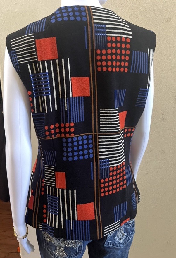 Amen Wardy El Paso Black & Multicolor Vest Top Size 8 Crepe USA RARE 60s Vintage