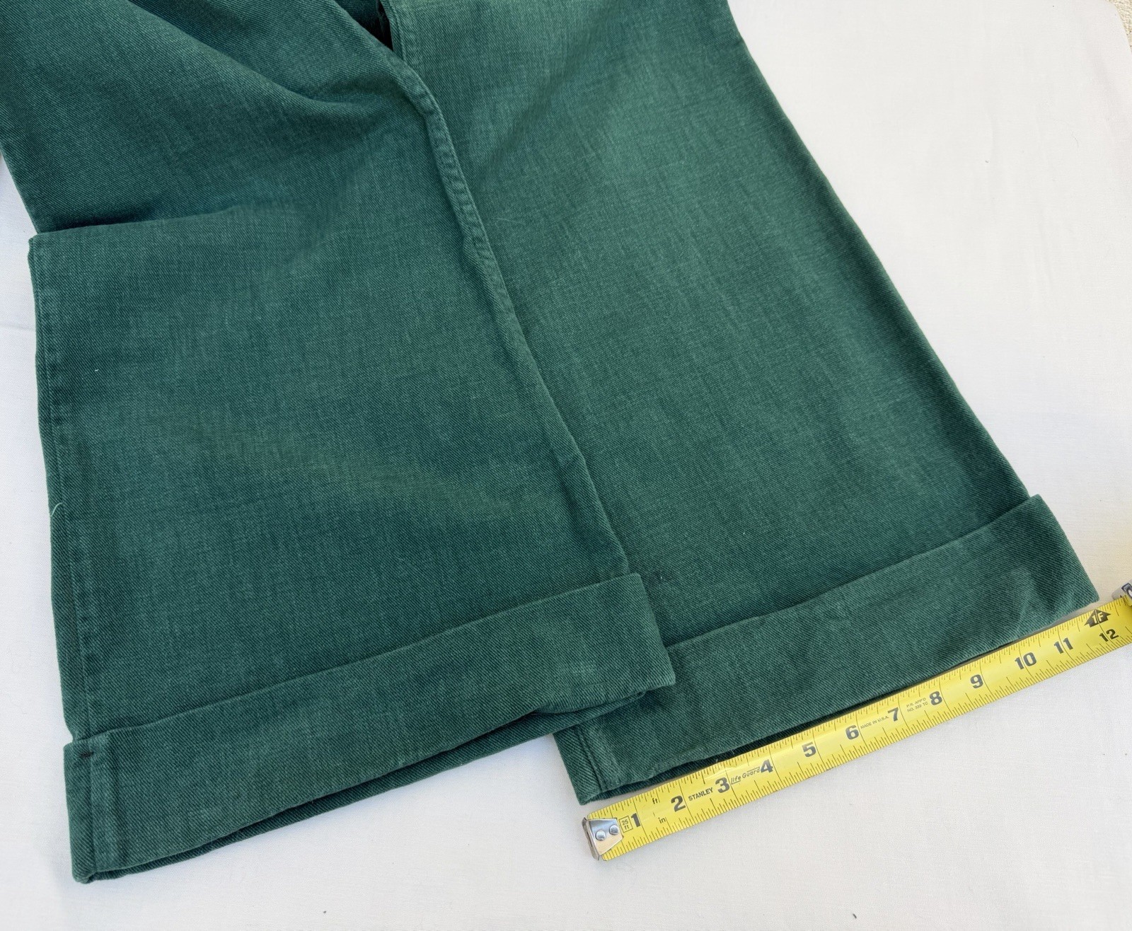 Vintage c1974 Forest Green Flared Pants Jeans Brushed Twill EUC 28” x 43.75”