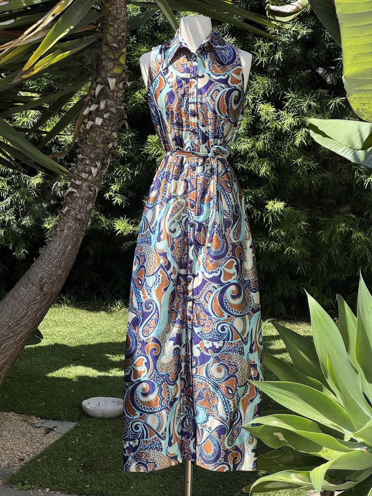 vintage 60s 70s psychedelic Long Maxi dress Palm Springs Dress M Large