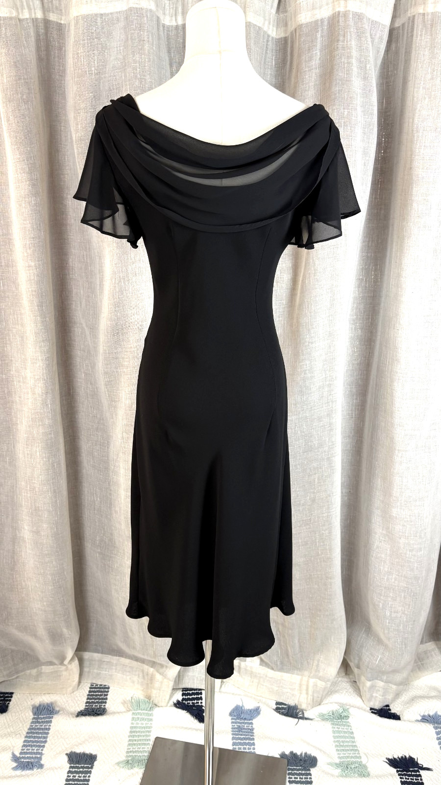 Vintage 90&rsquo;s Black Cocktail Dress Sheer Back Sash Size M L 12 Whimsigoth Witchy