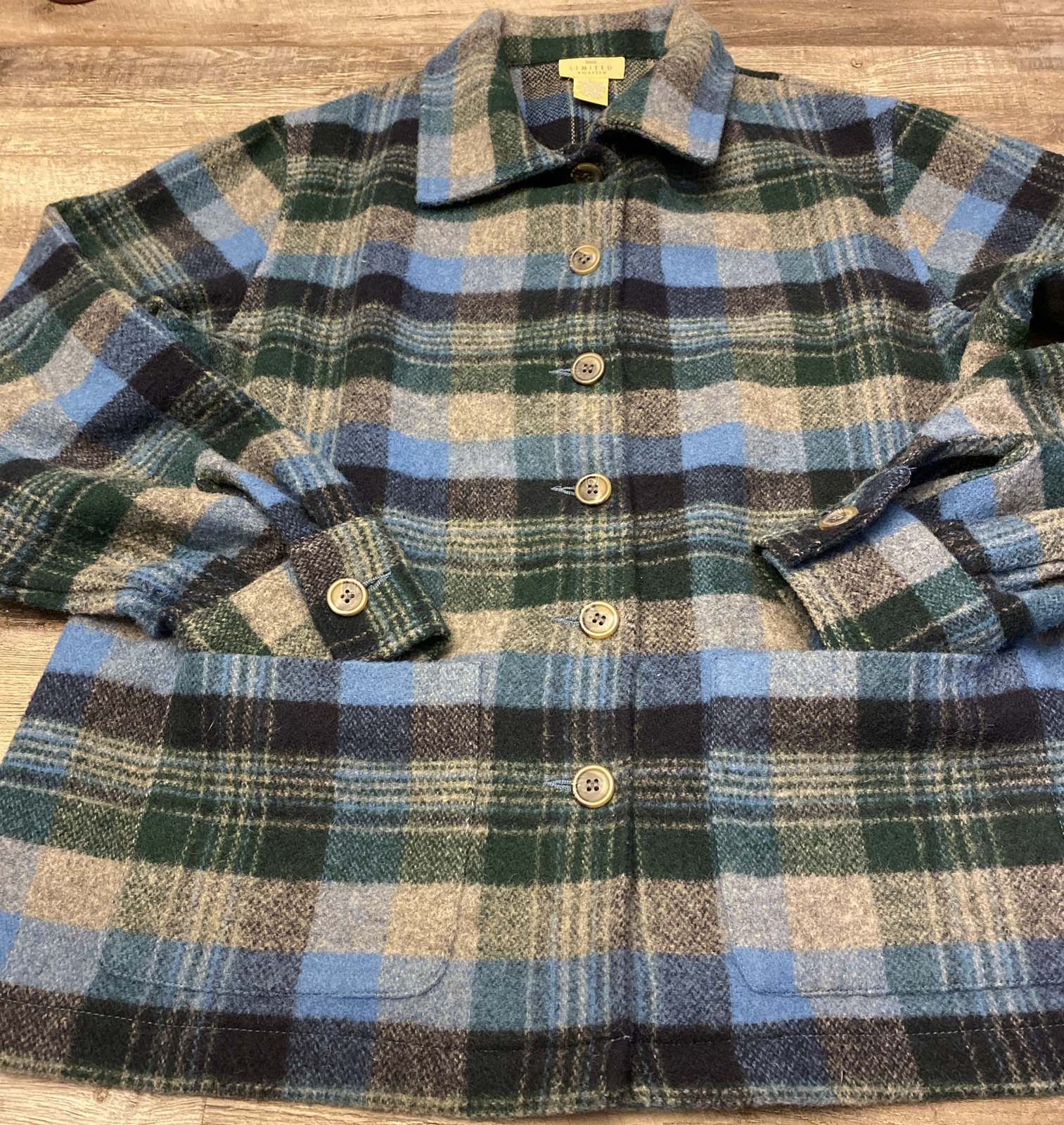 Vintage Limited America Women&rsquo;s Plaid Wool Blend Coat Peacoat Sz Large