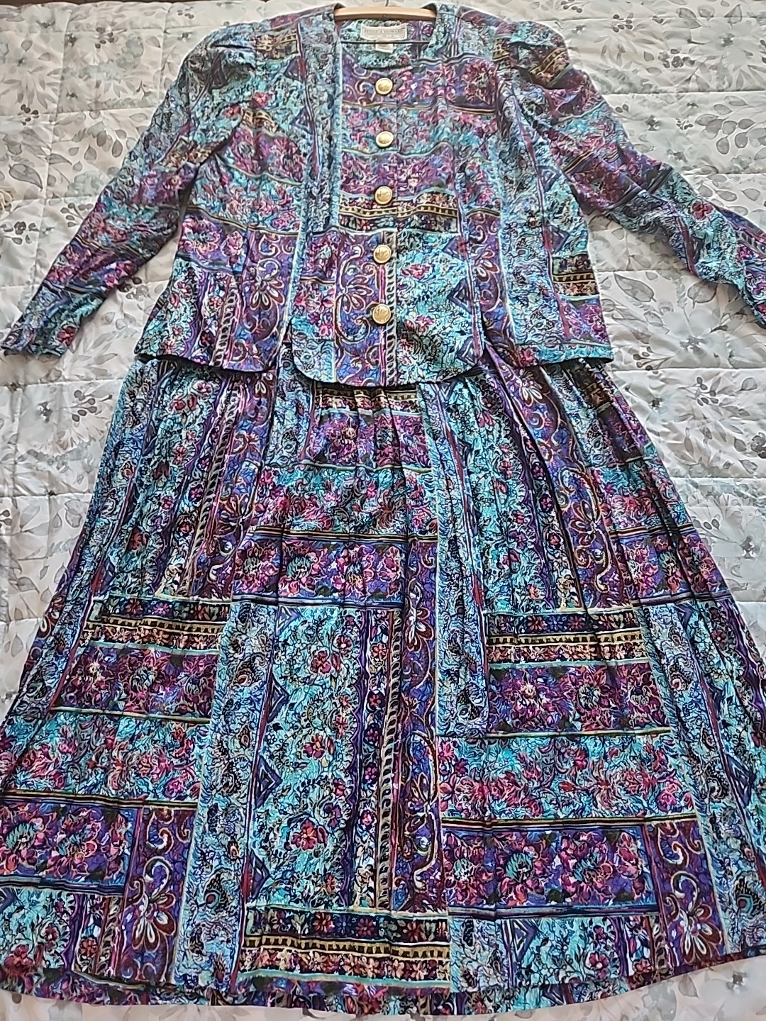 Vintage Jessica Howard Women&rsquo;s Suit, Size 20, Bold Floral Baroque Print, USA
