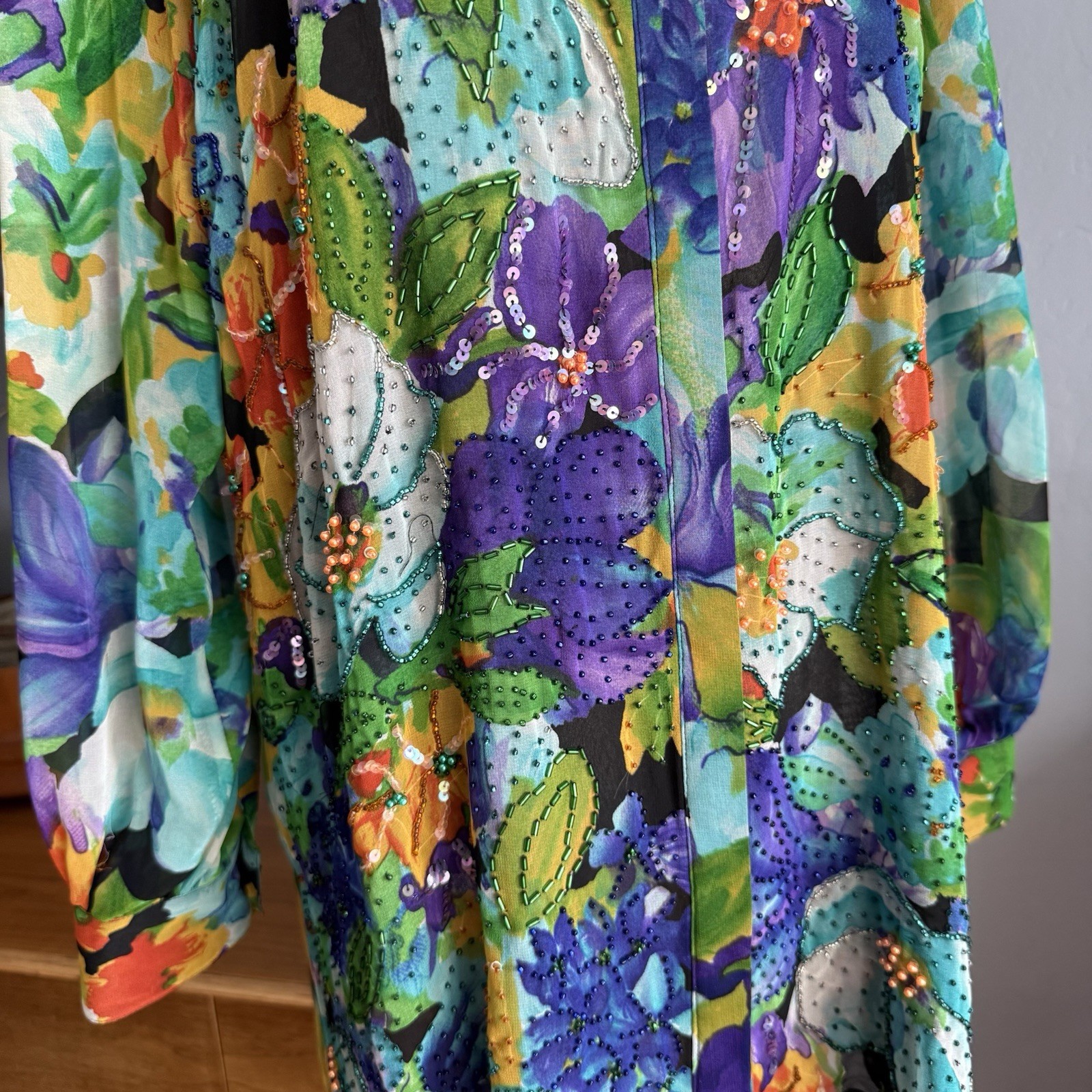 VTG Diane Freis Blouse Shirt Size Silk Bead Sequin Retro Glam Festive Luxury M/L
