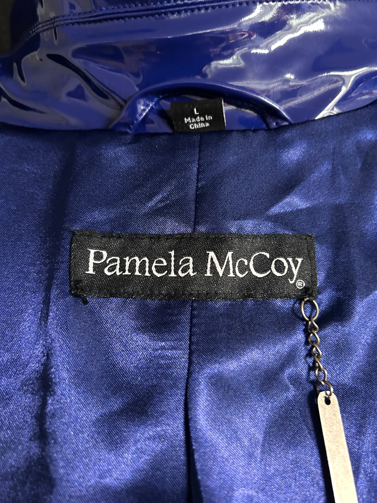 VTG 90s Does 60s Bright Blue Vinyl Mod Pamela McCoy Patent Rain Jacket Size L