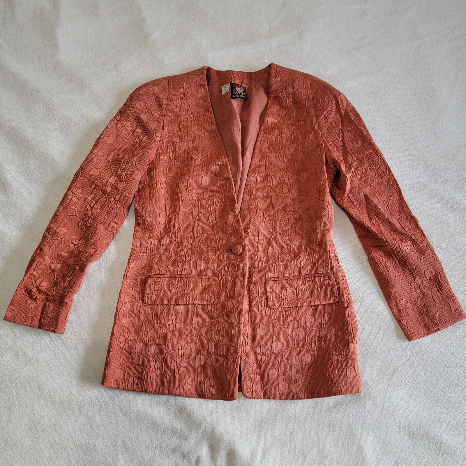 Vintage 1970s Anne Klein Blazer Jacket Union Made Orange Salmon Women Size 6