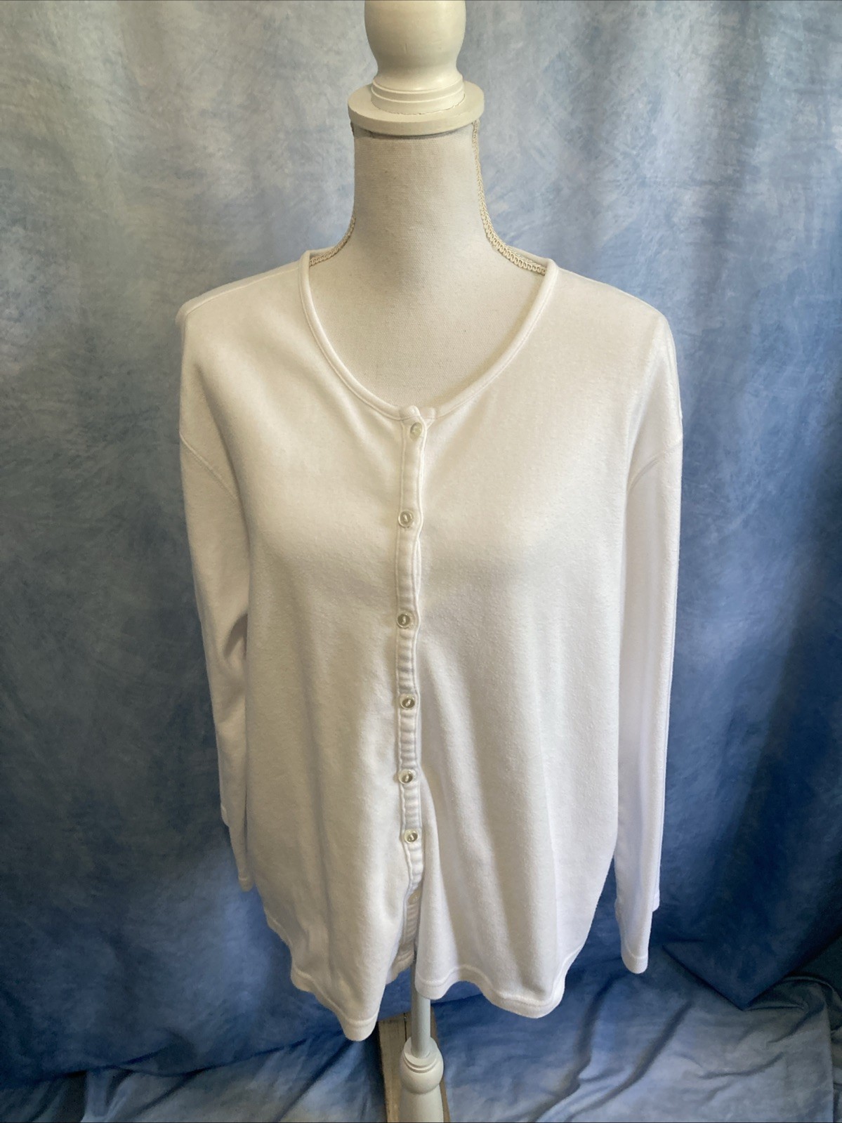 Vtg 90s KL Collection White Cardigan Sweater 1X Combed Cotton Brazil Grandmacore
