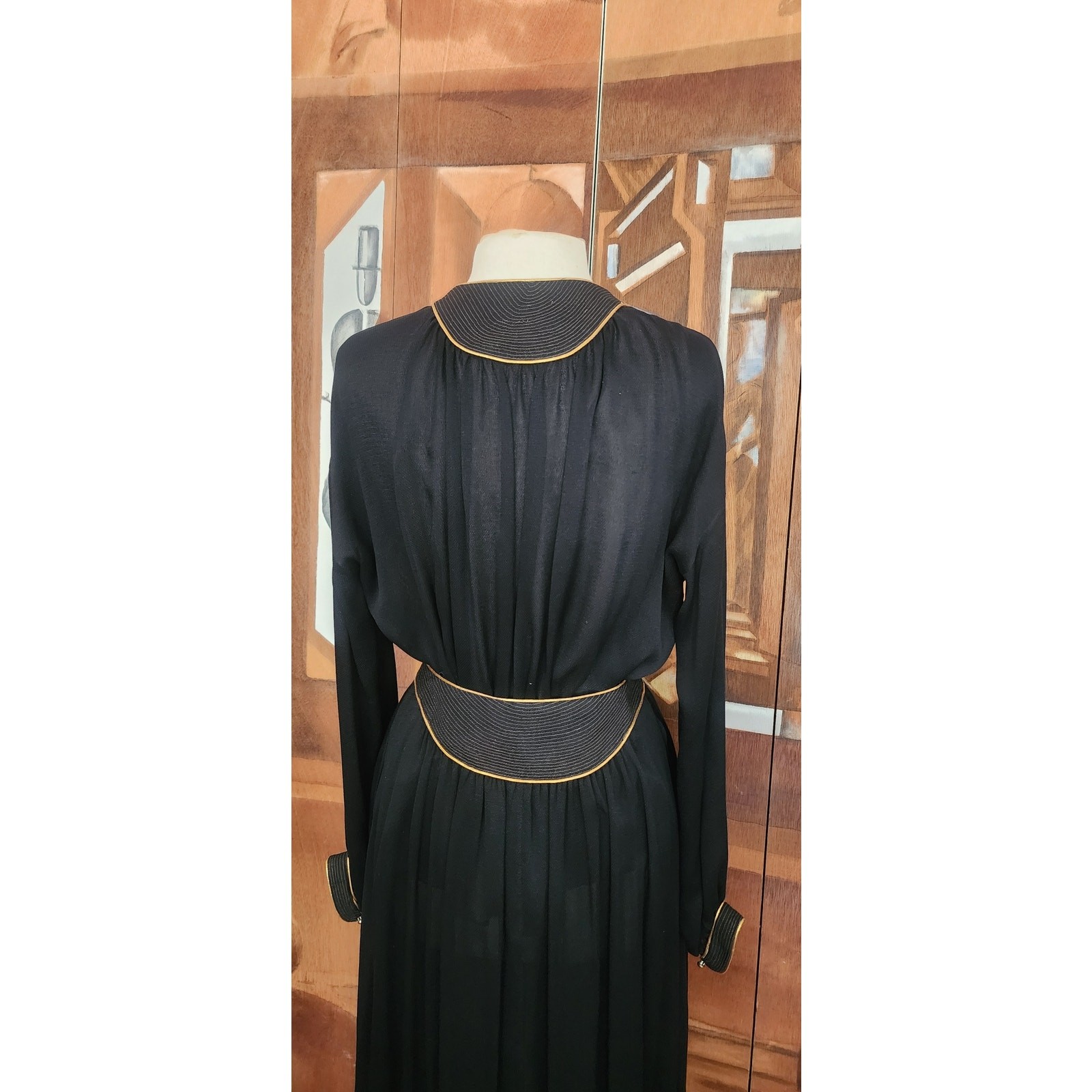 VTG 1970s Geoffrey Beene Ensemble Maxi Skirt Boho Shirt Evening Set Black Gold