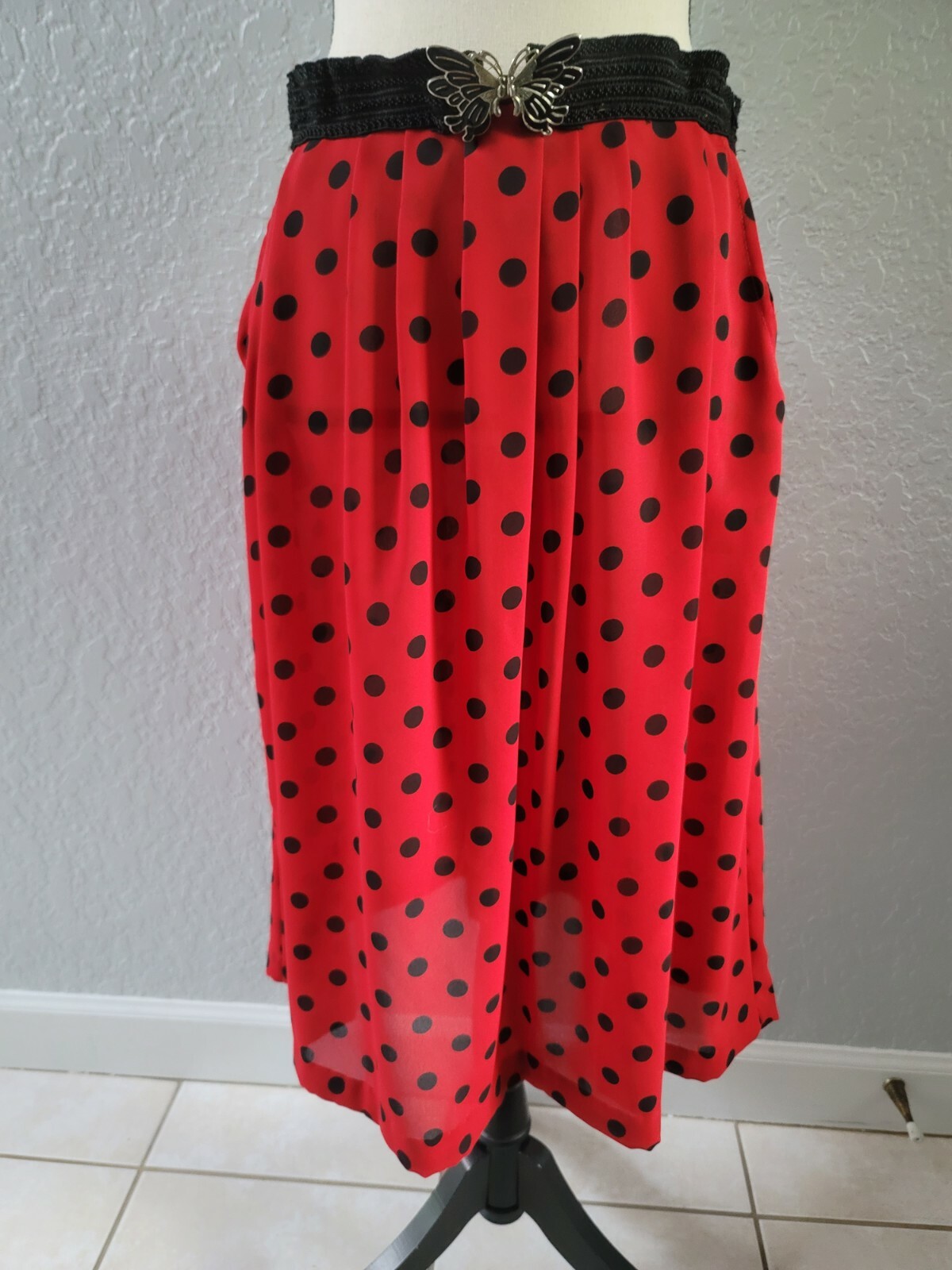 Vintage Fritzi Sheer Skirt Red and Black Polka Dot with Butterfly Front Clasp
