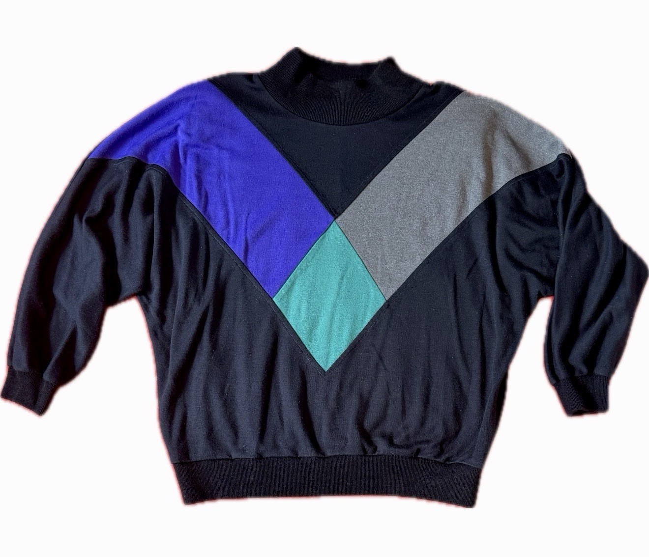 VTG 90s American Collection Color Block Sweatshirt Top Sz LG 3/4 Sleeve Preppy