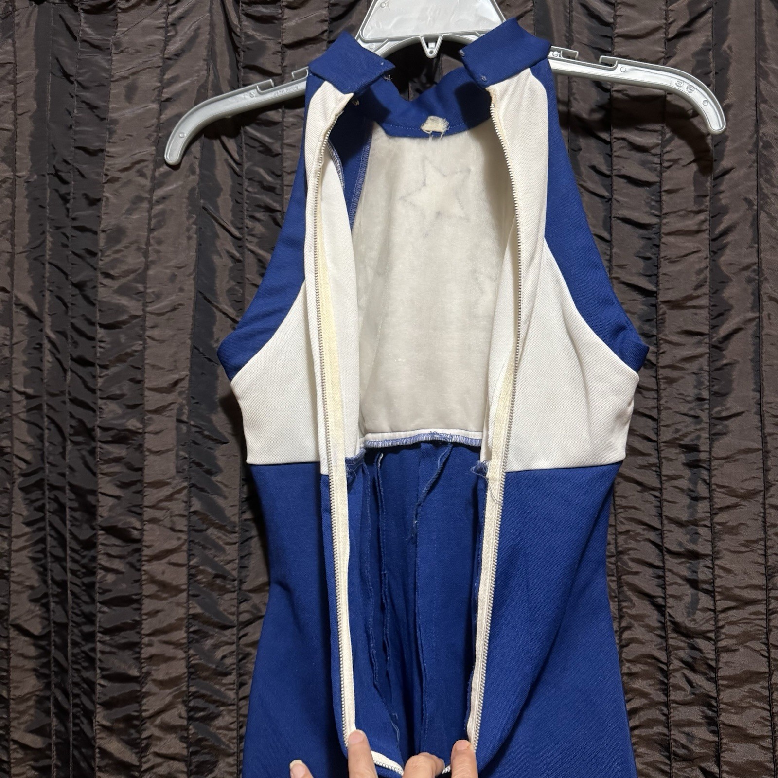 Majorette Batton Twirler Romper Uniform Blue White High Neck Sleeveless Vtg 60s
